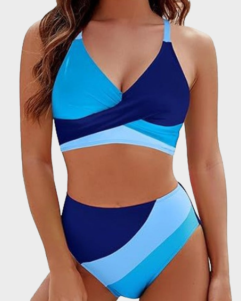 Vespa Bikini Dames – Color-Block Set met Crisscross Detail
