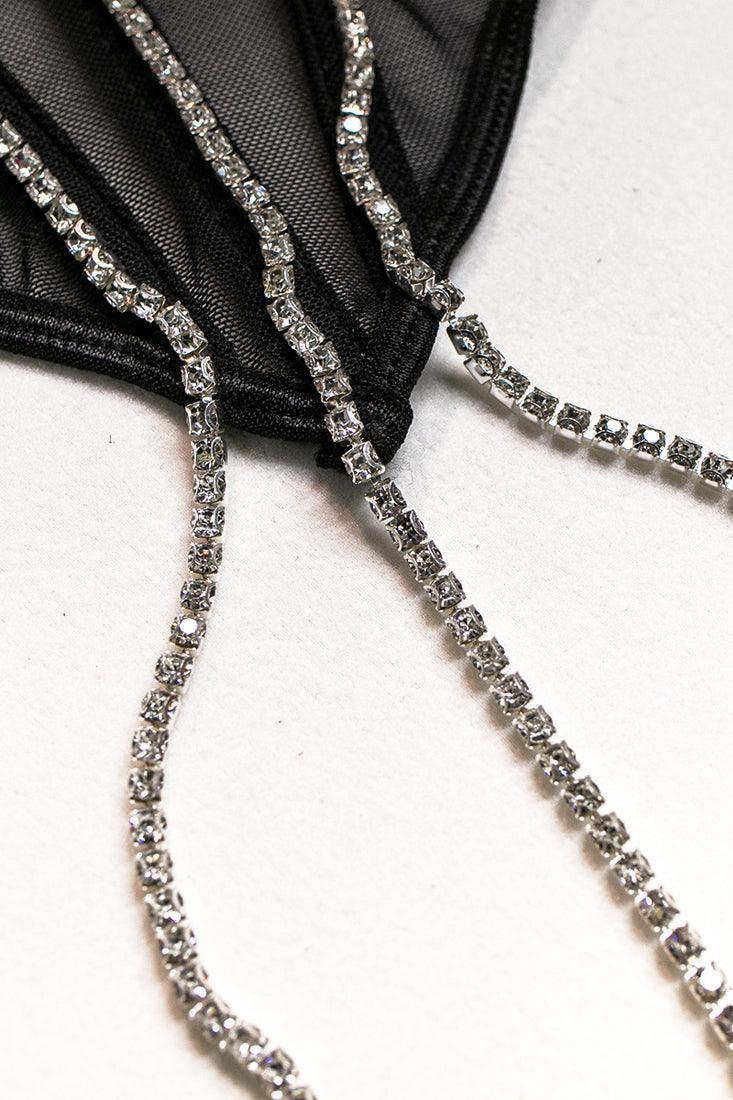 Korset Set Dames Mesh – Zwart 3-Delig Met String En Strass – Elegante Shaping met Comfort