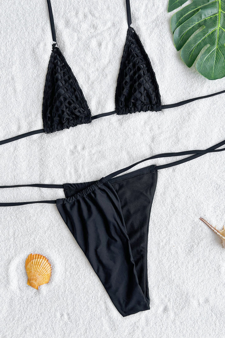 Zwarte Mesh Bikini Dames – Set met Uitsnede