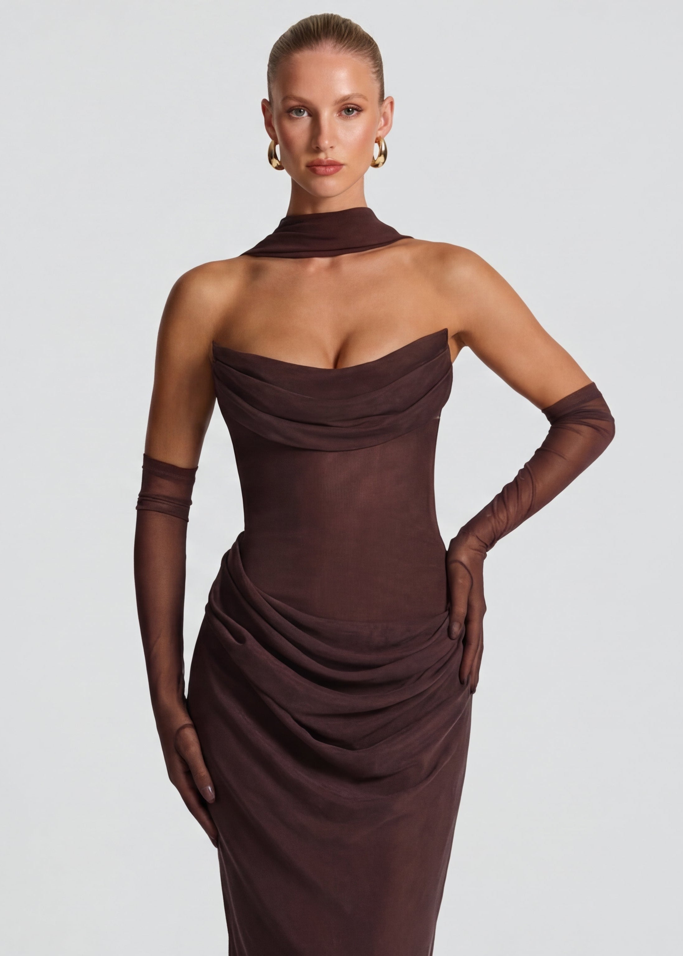 Strapless Maxi Jurk met Choker Hals