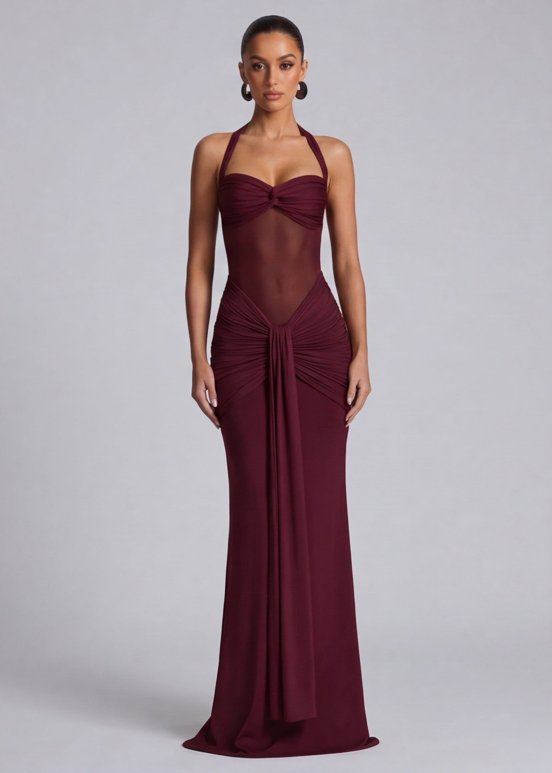 Maxi Jurk Halter met Gedrapeerde Taille