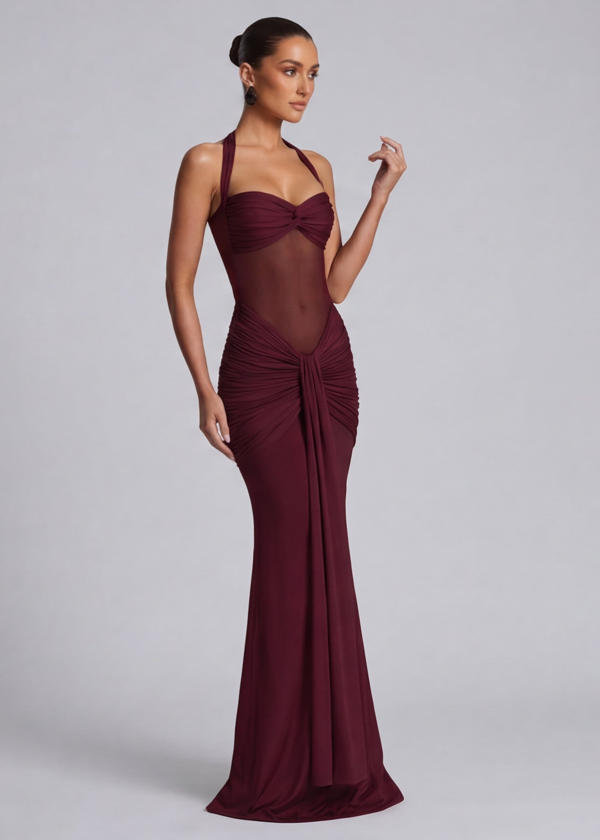 Maxi Jurk Halter met Gedrapeerde Taille
