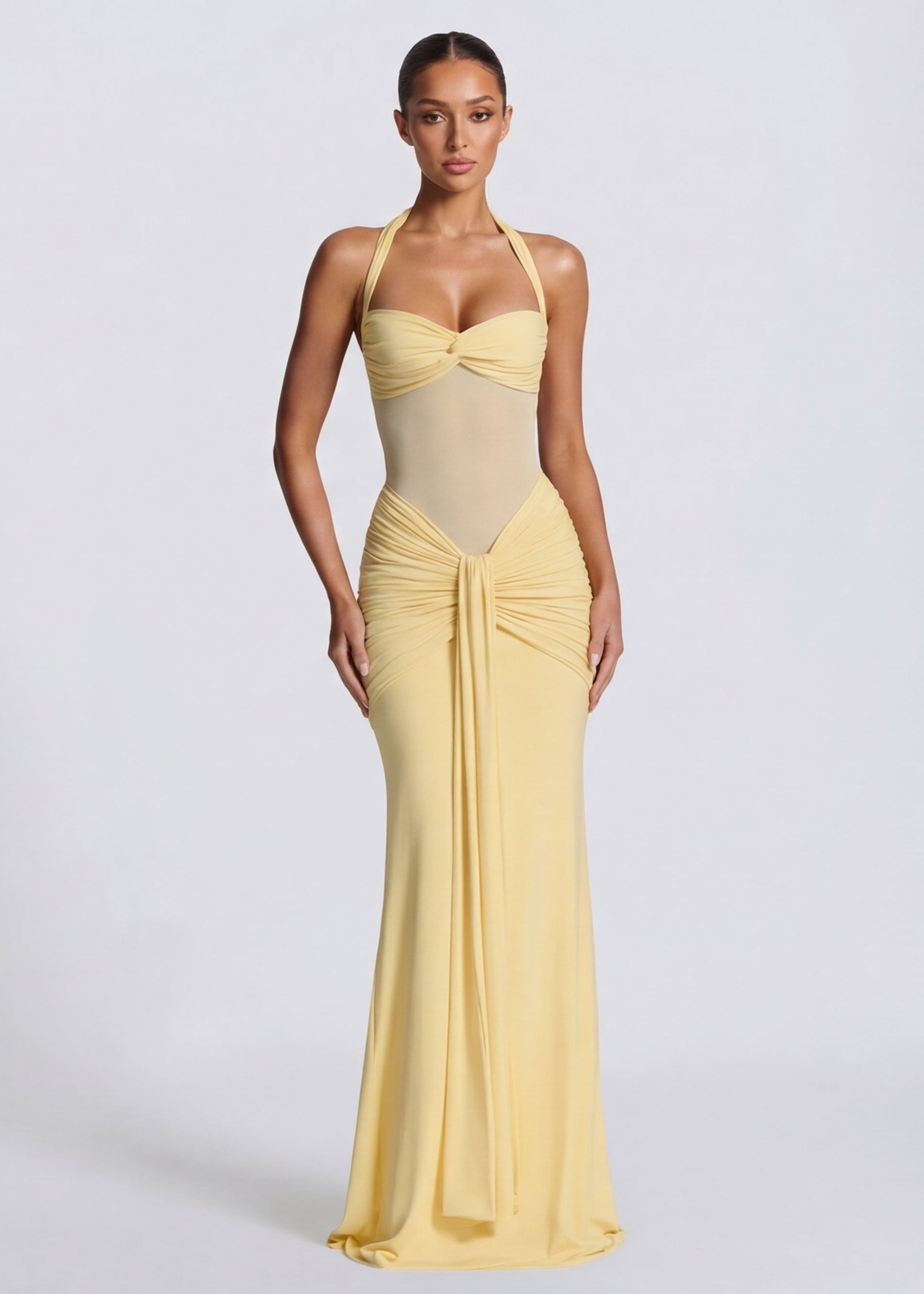 Maxi Jurk Halter met Gedrapeerde Taille