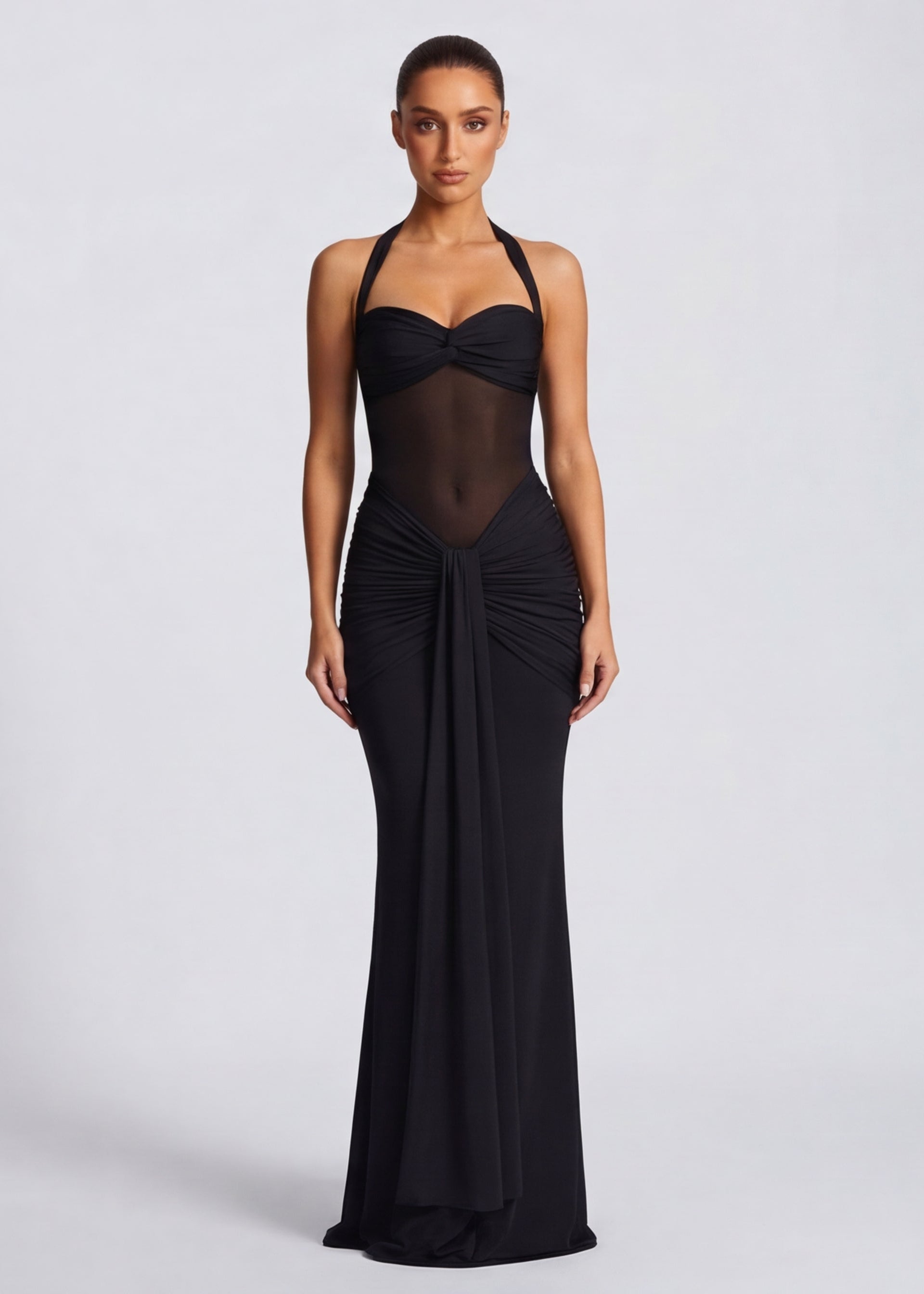 Maxi Jurk Halter met Gedrapeerde Taille