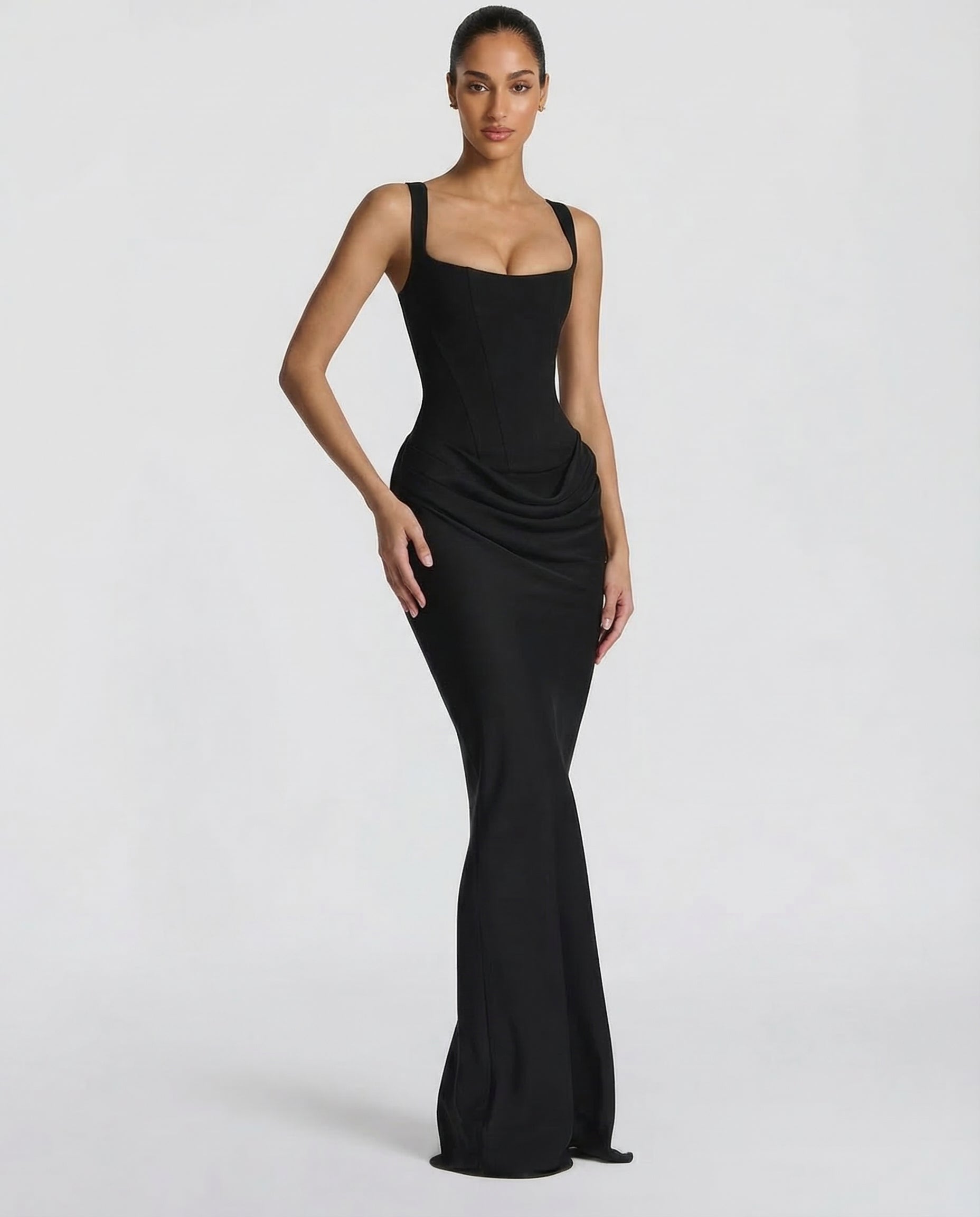 Maxi Jurk Corset Look met Vierkante Halslijn