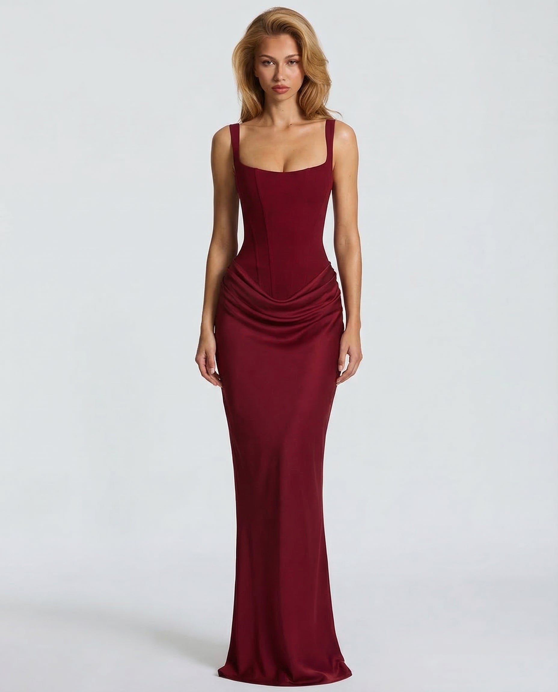 Maxi Jurk Corset Look met Vierkante Halslijn