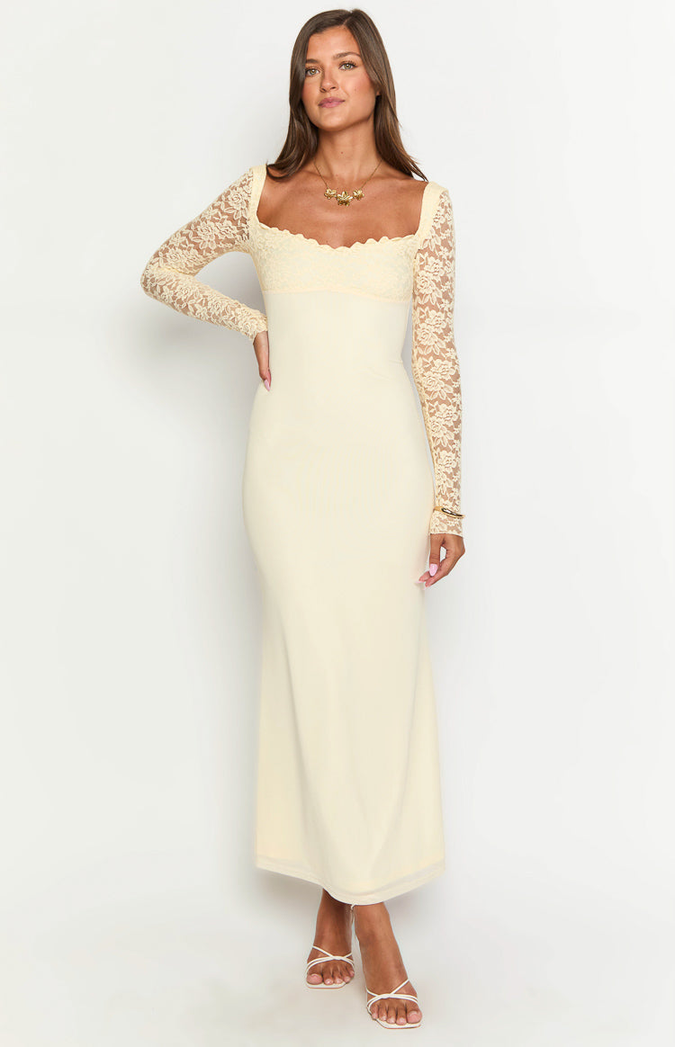 Dames Maxi Jurk | Kant Mouwen | Aansluitende Fit Met Sweetheart Hals