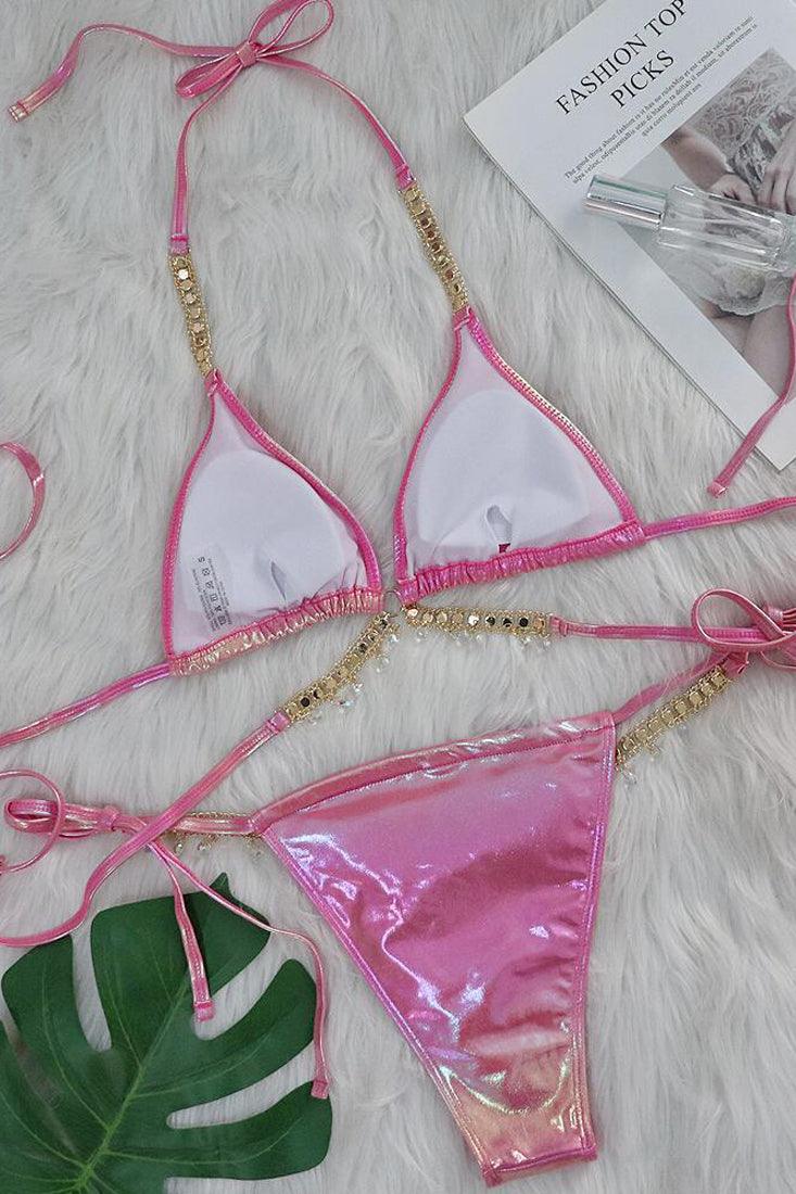 Roze Holografische Bikini Dames – Set met Zeester