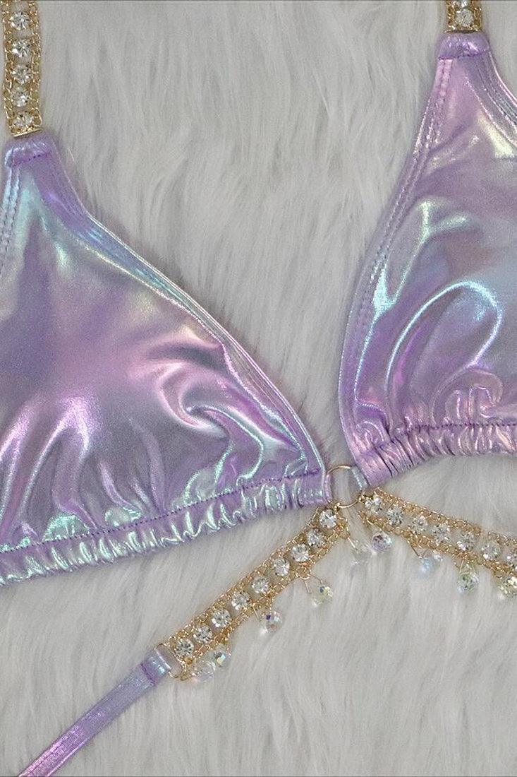 Paarse Holografische Bikini Dames – Set met Zeester