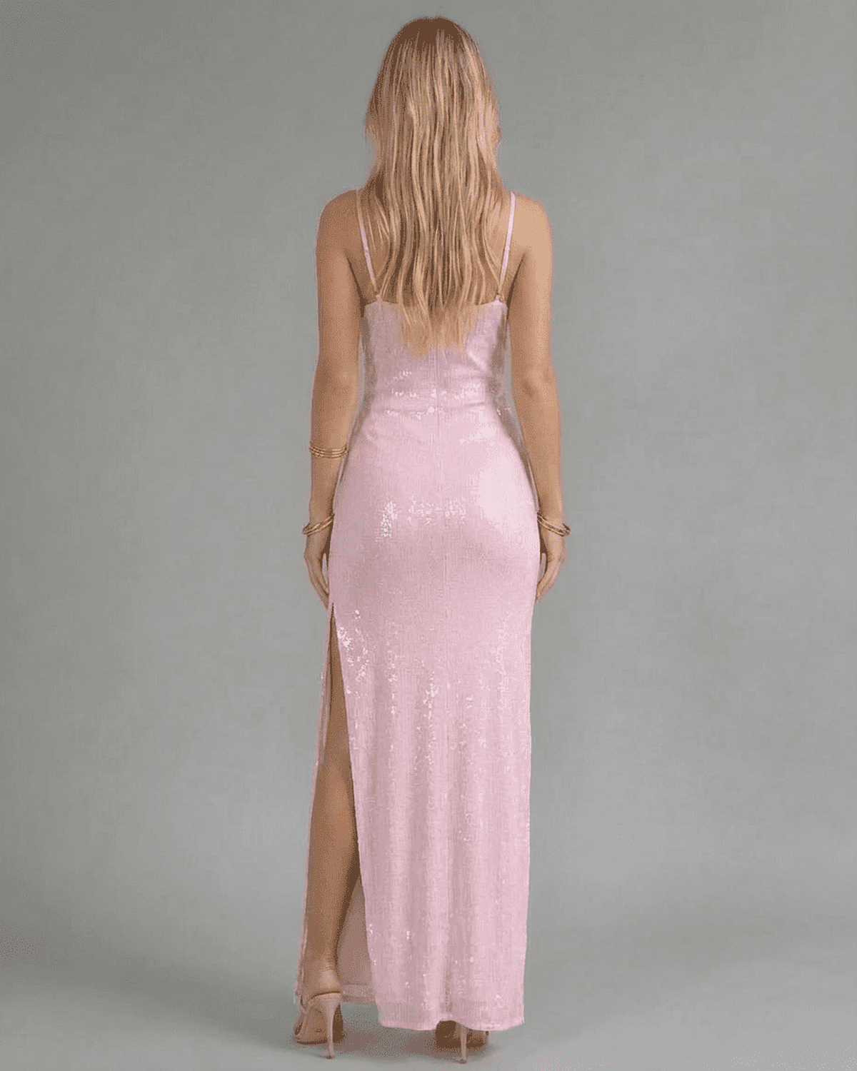 Dames Maxi Jurk | Spaghettibandjes | Paillettenlook & Hoge Split