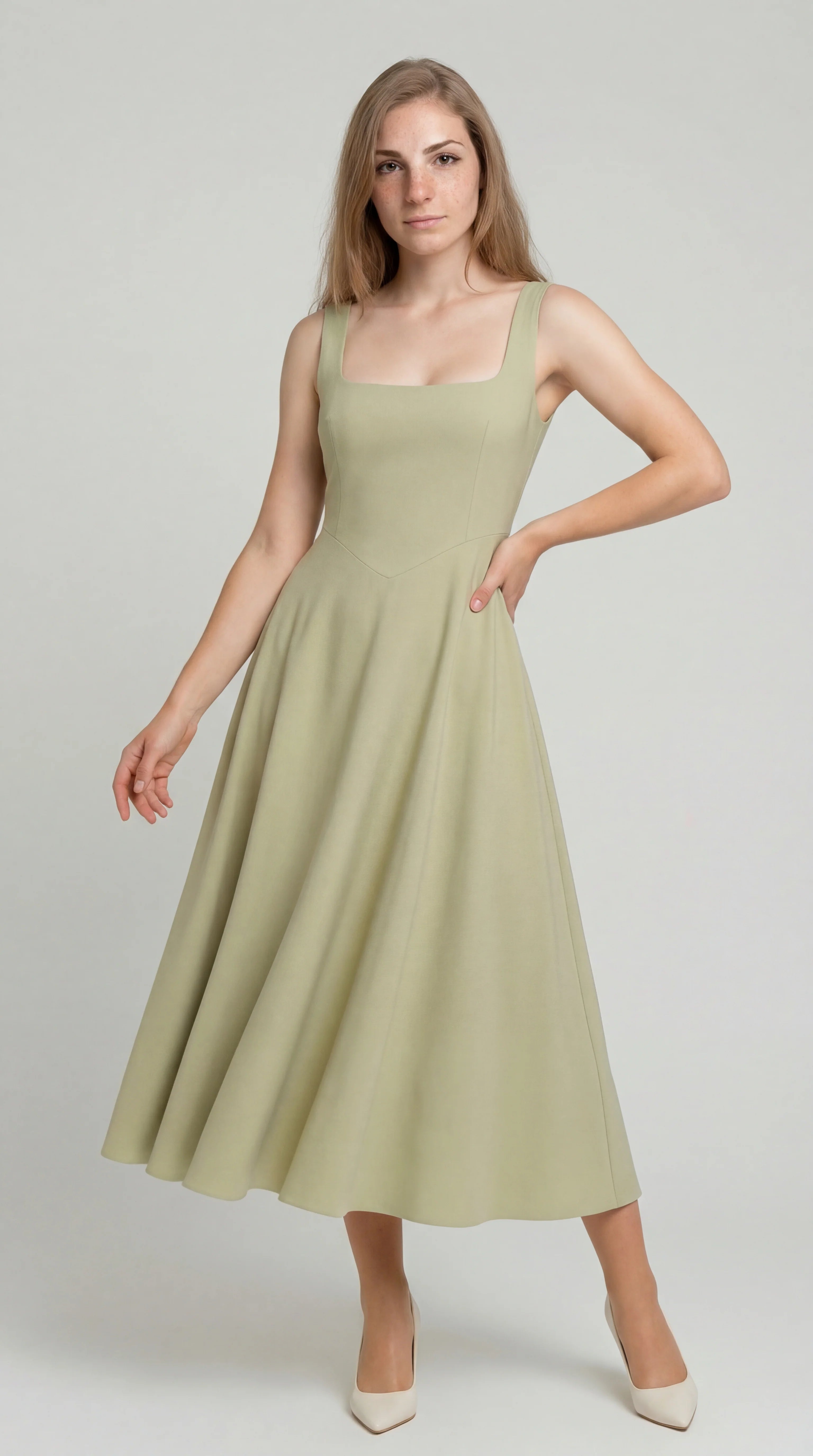Midi Jurk Bustier Top met Uitlopende Rok