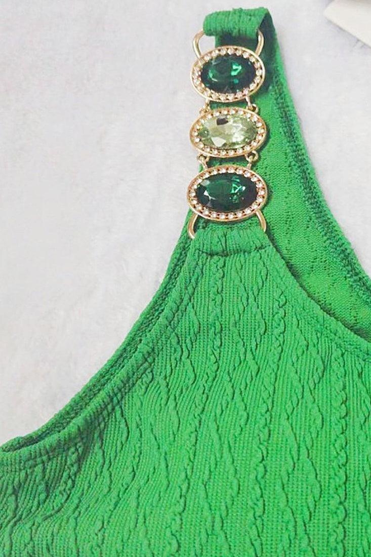 Groene Bikini Dames – One Shoulder Set met Glitters
