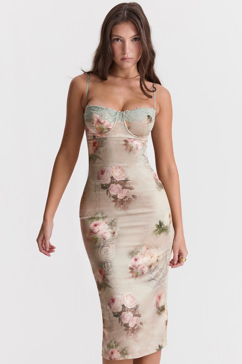 Midi Jurk Bloemenprint – Kant Zomerjurk met Split