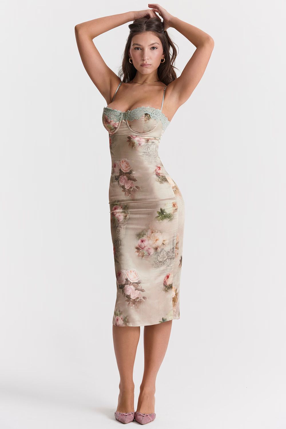 Midi Jurk Bloemenprint – Kant Zomerjurk met Split