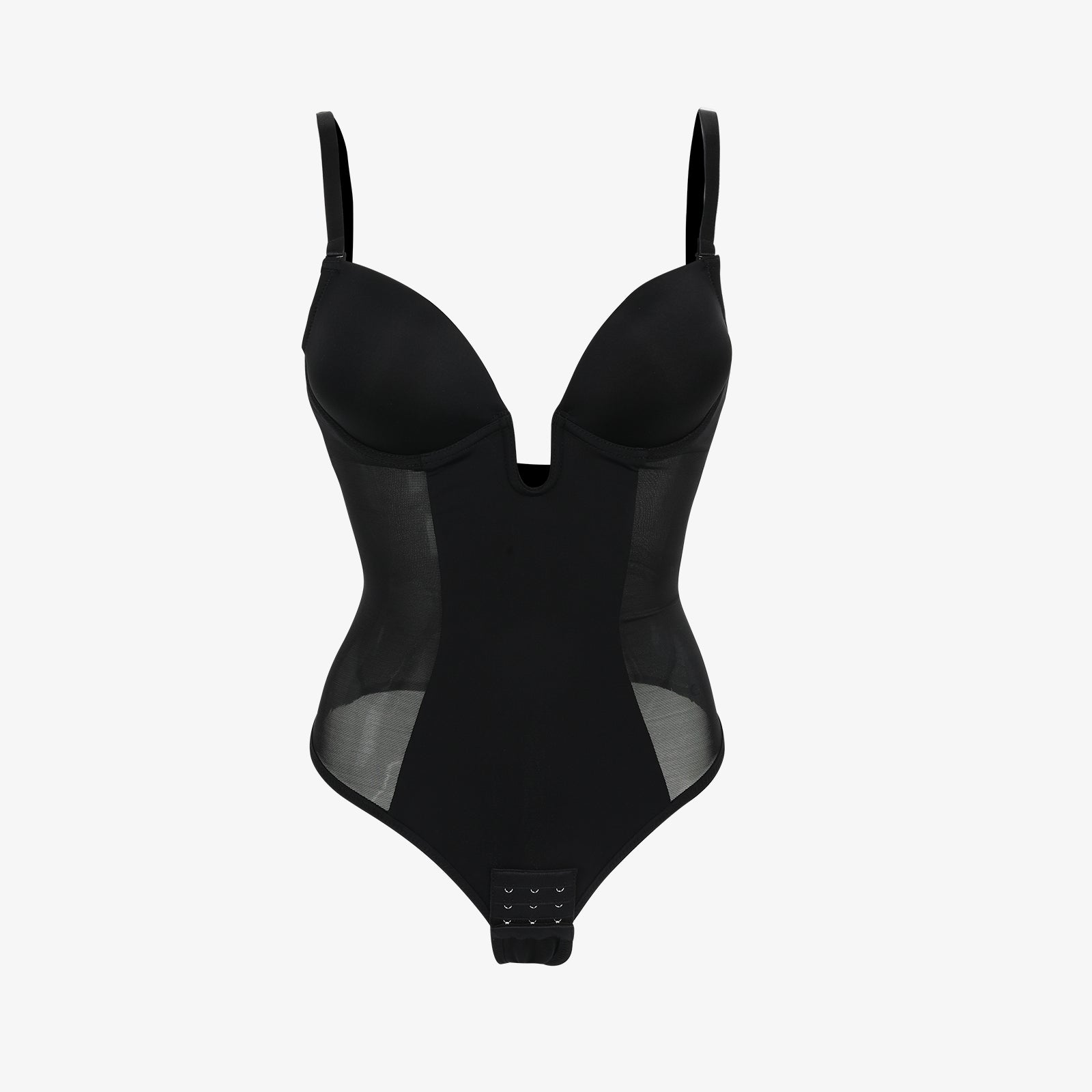 NOIRA – U-Plunge Rugloze Shapewear String Body - LivingCurves Zwart / S