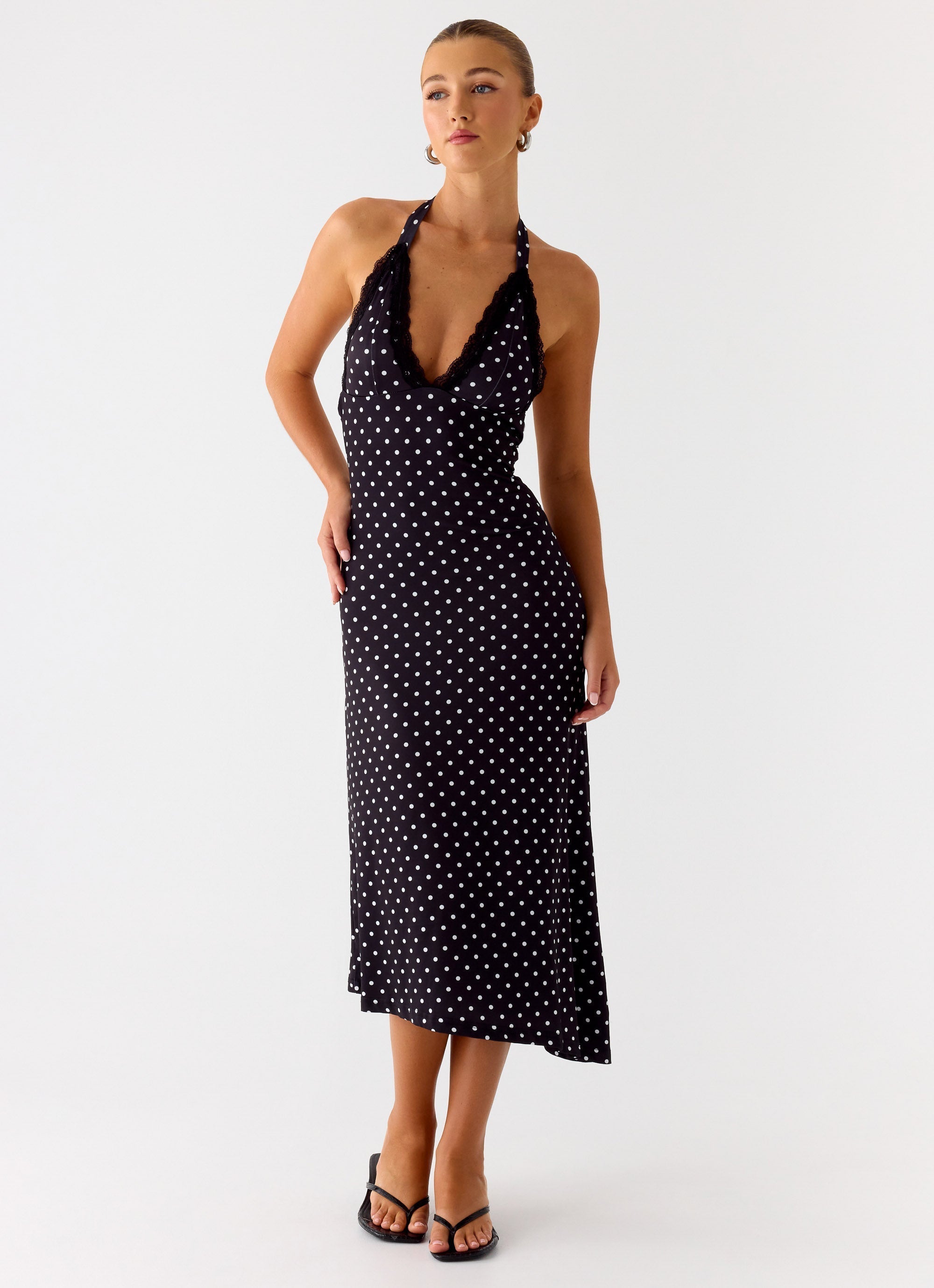 Halter Midi Jurk Dames met Stippenprint