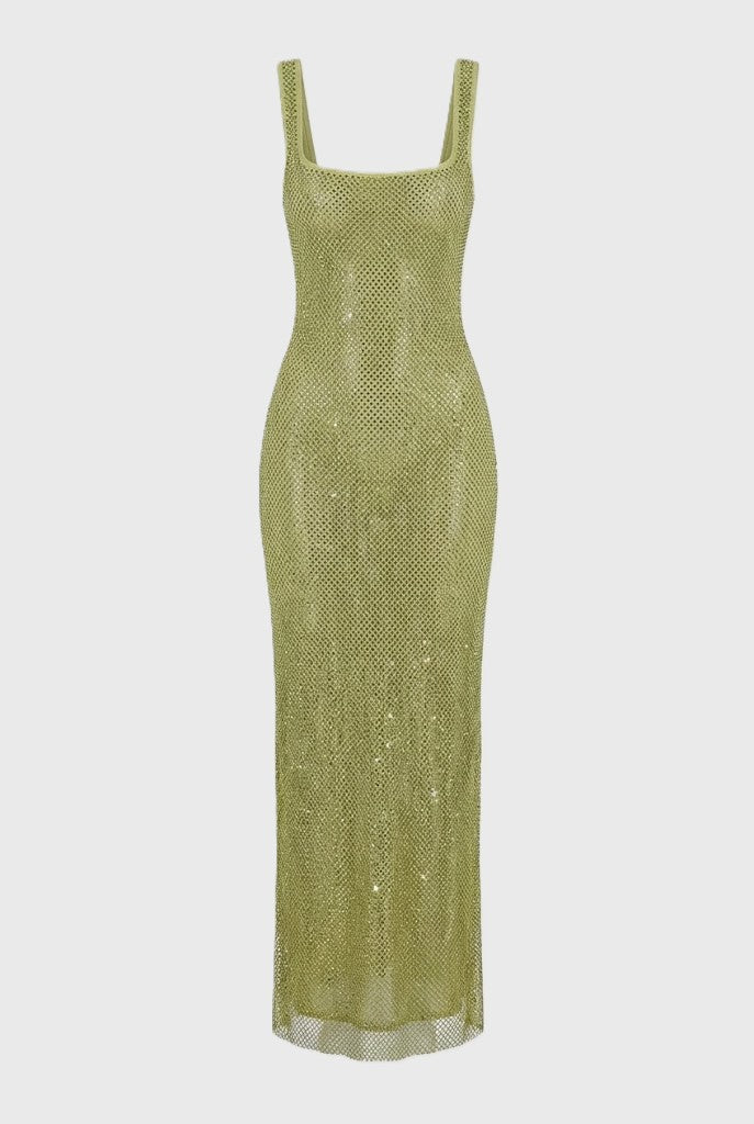 Maxi Jurk Vierkante Halslijn met Glanzende Look