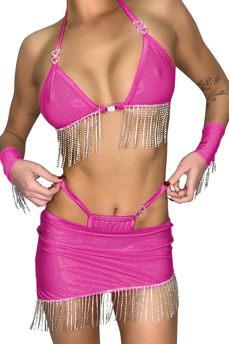 Lingerieset Dames Pailletten – Fuchsia 5-Delig Glamour – Verleidelijke Set met Soepele Pasvorm