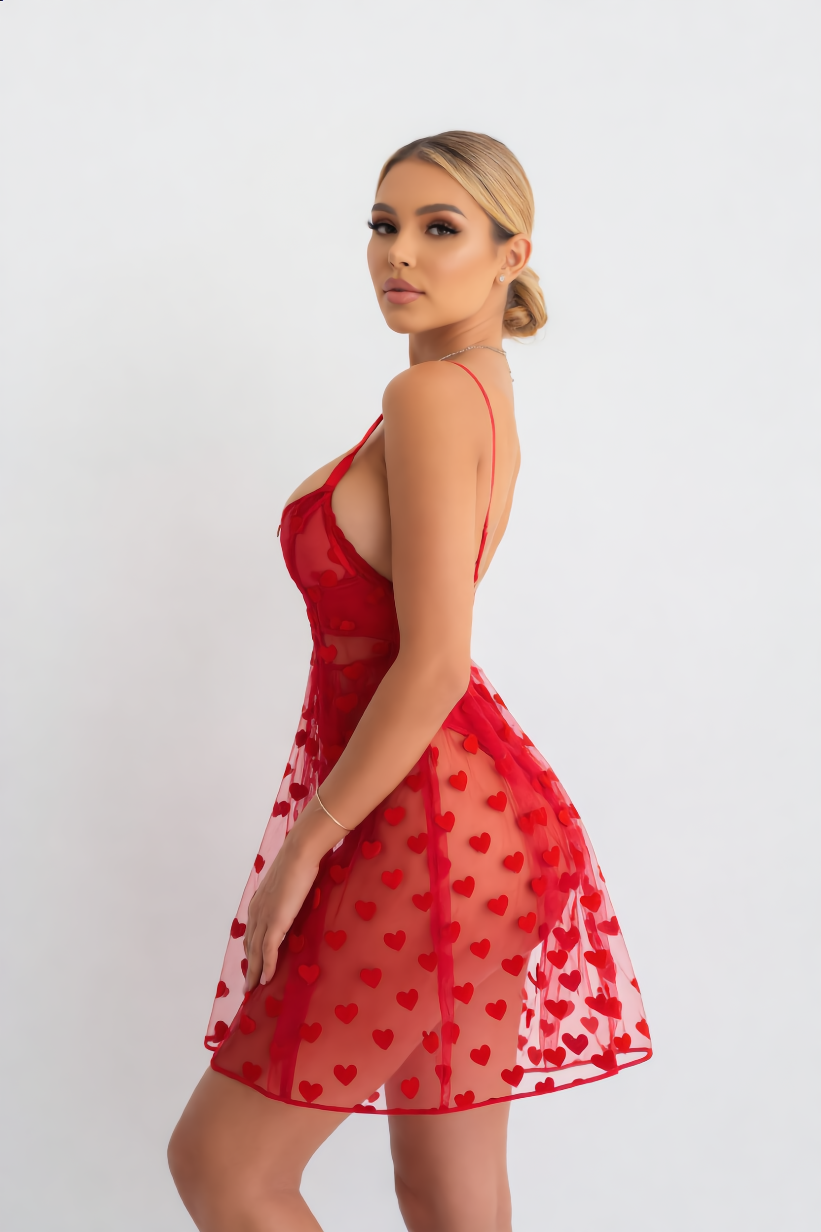 Lingerieset Dames Mesh – Rood Met Jurk En Slip – Verleidelijke Set met Soepele Pasvorm