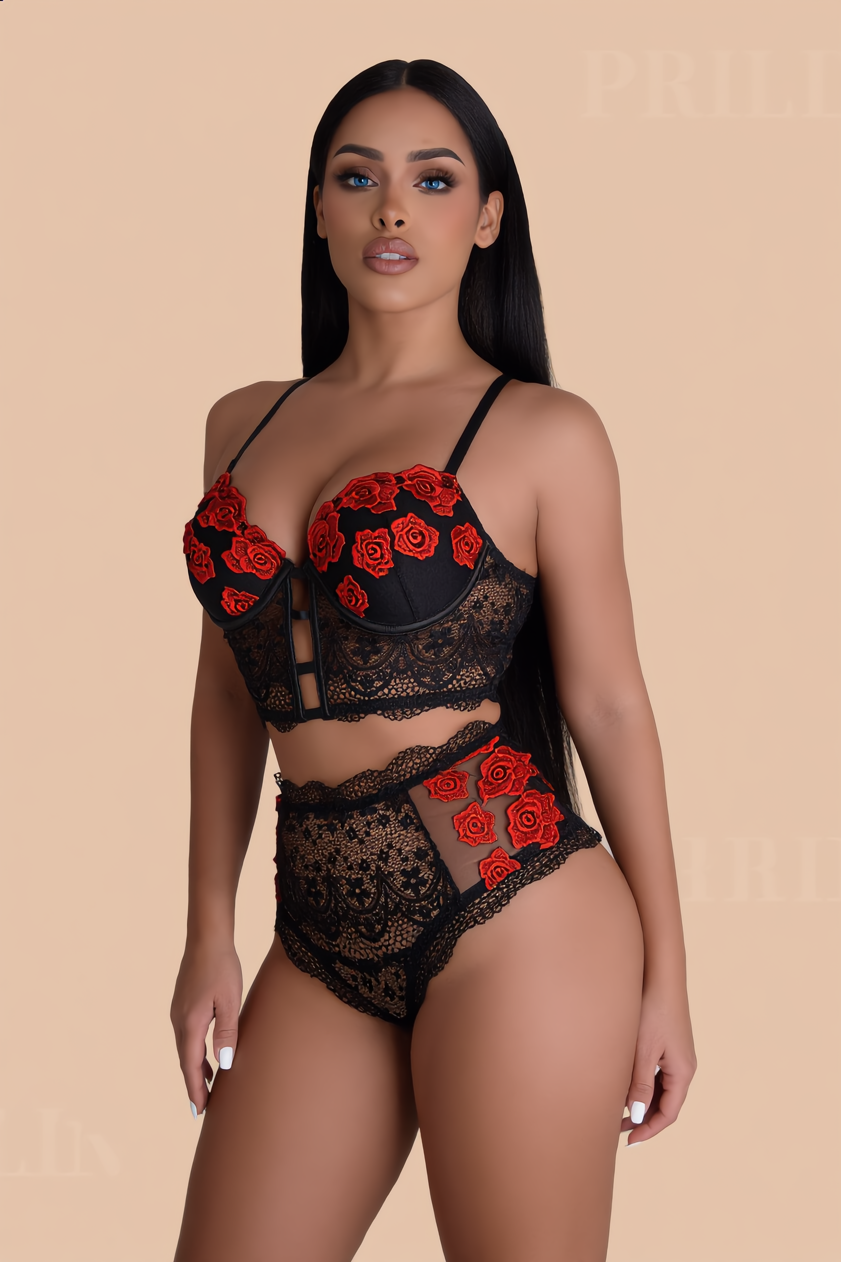 Bustier Set Dames Rozen – Zwart Rood 2-Delig Hoge Taille – Elegante Set met Sensuele Look