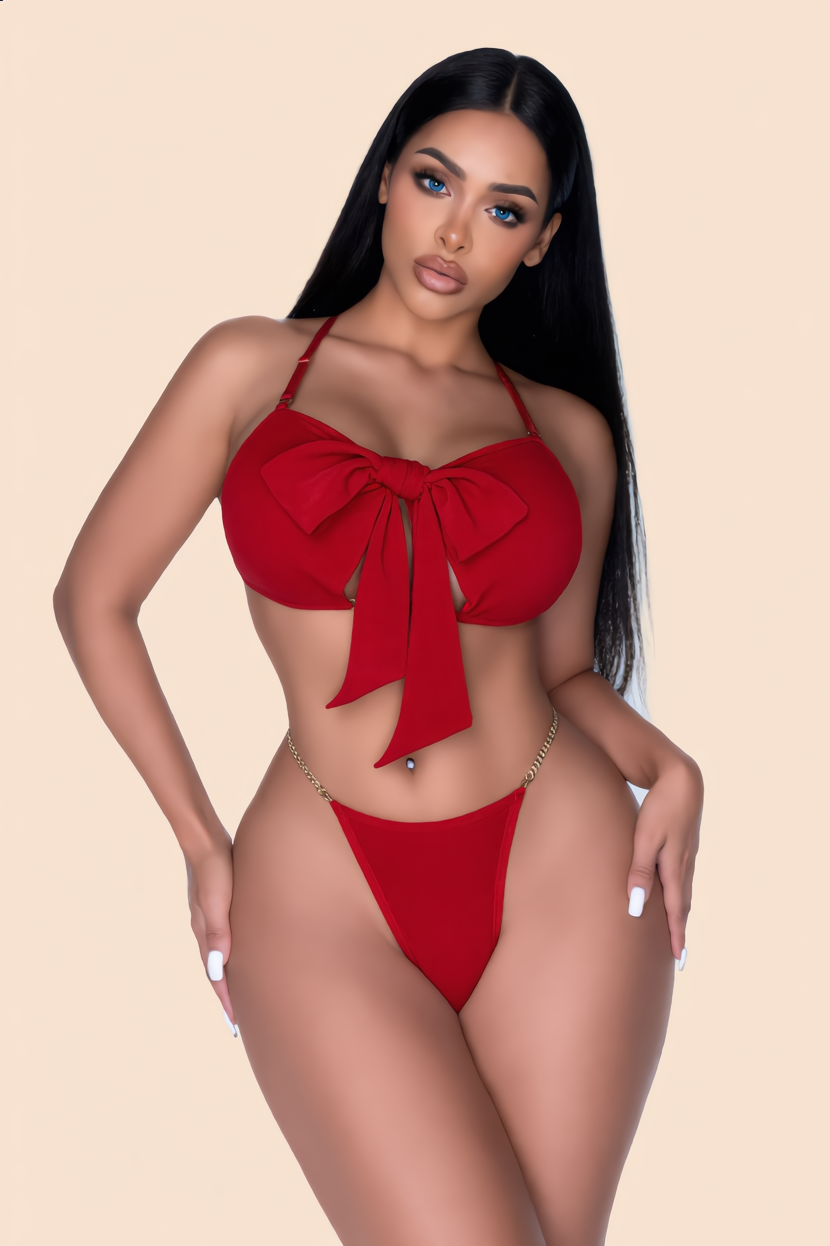 Lingerieset Dames – Rood 2-Delig Met Strik En Ketting – Verfijnde Set & Vrouwelijke Pasvorm