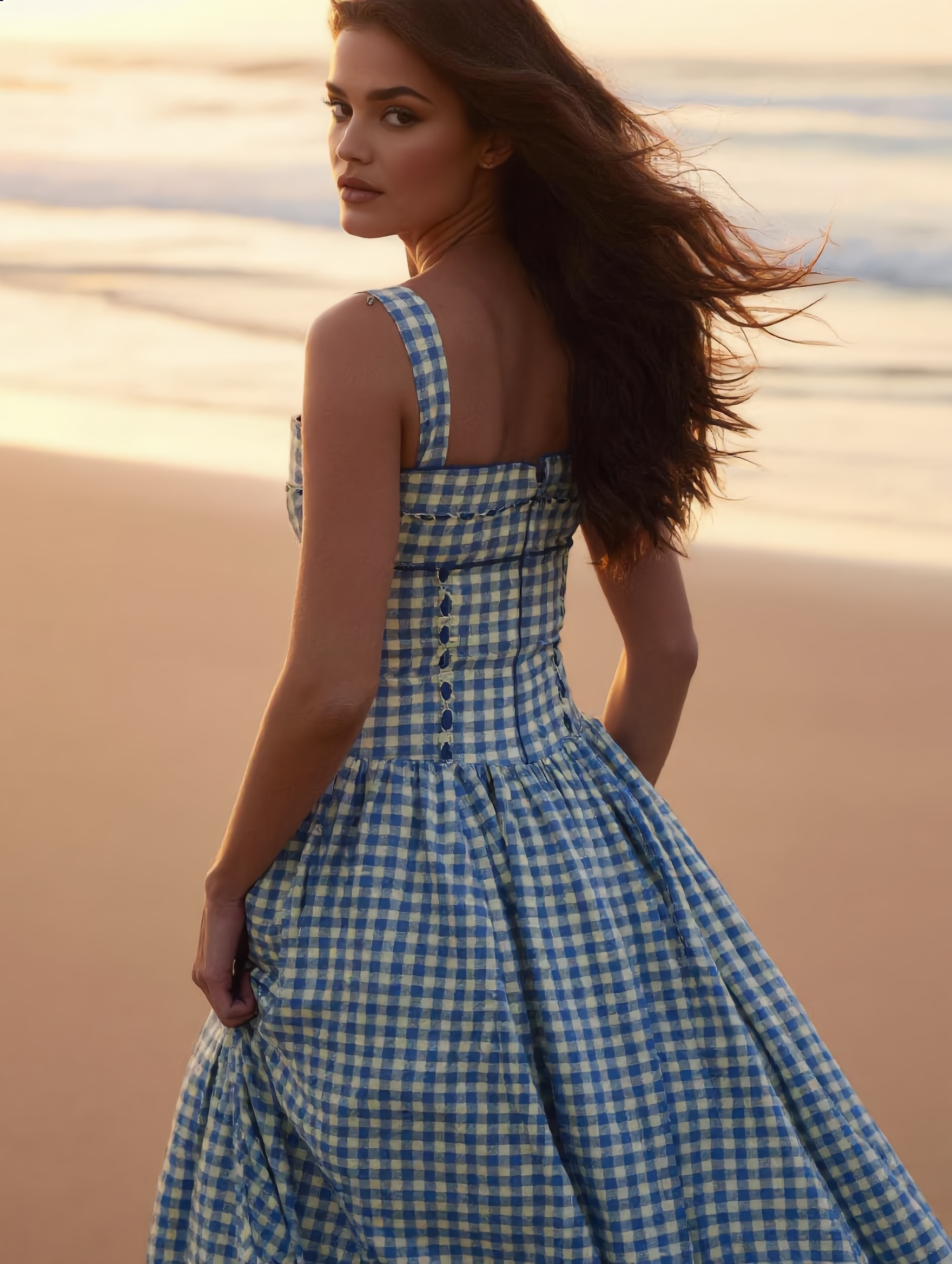 Zomerjurk Gingham – Midi Jurk met Rimpeldetail