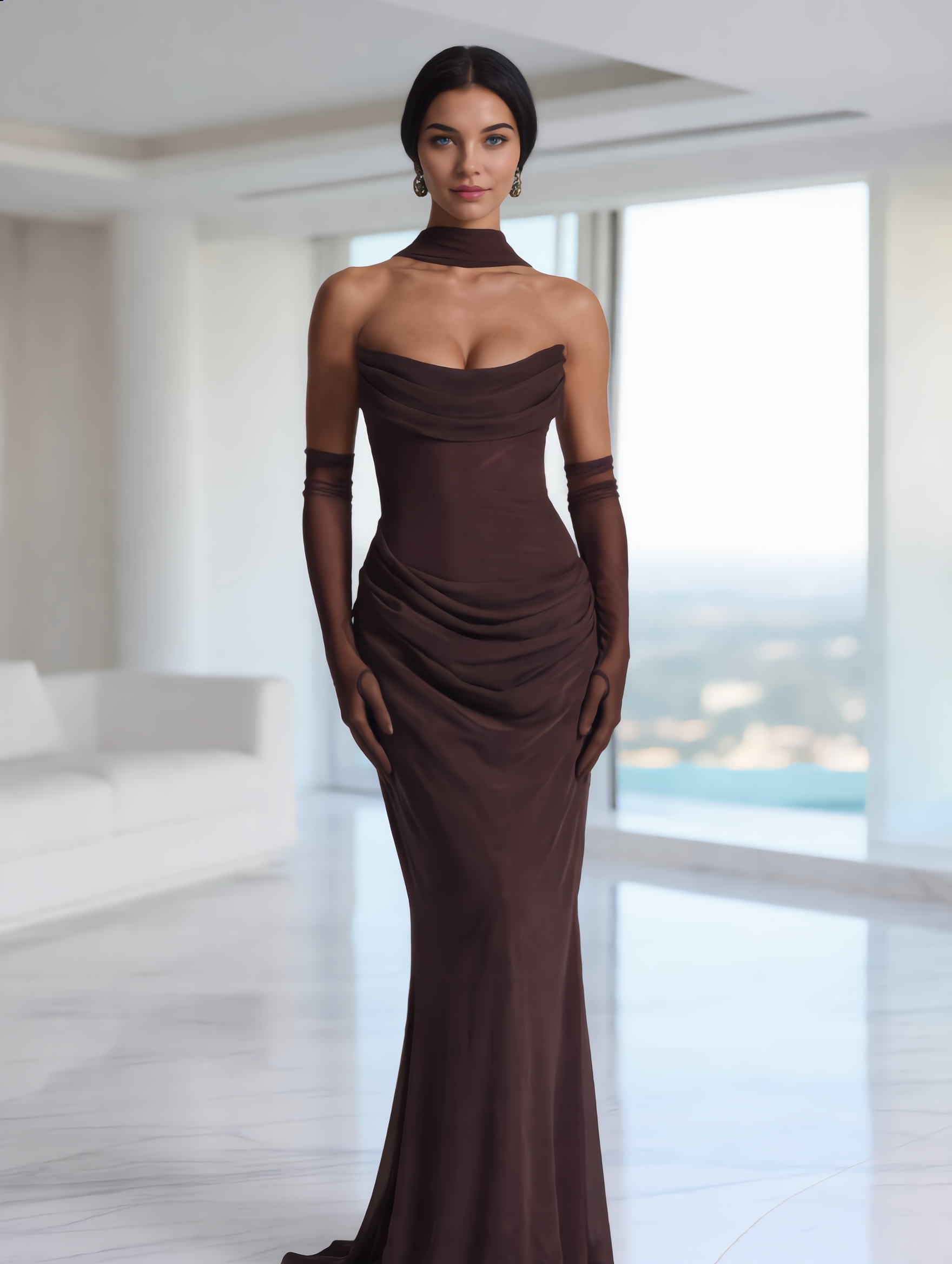 Strapless Maxi Jurk met Choker Hals