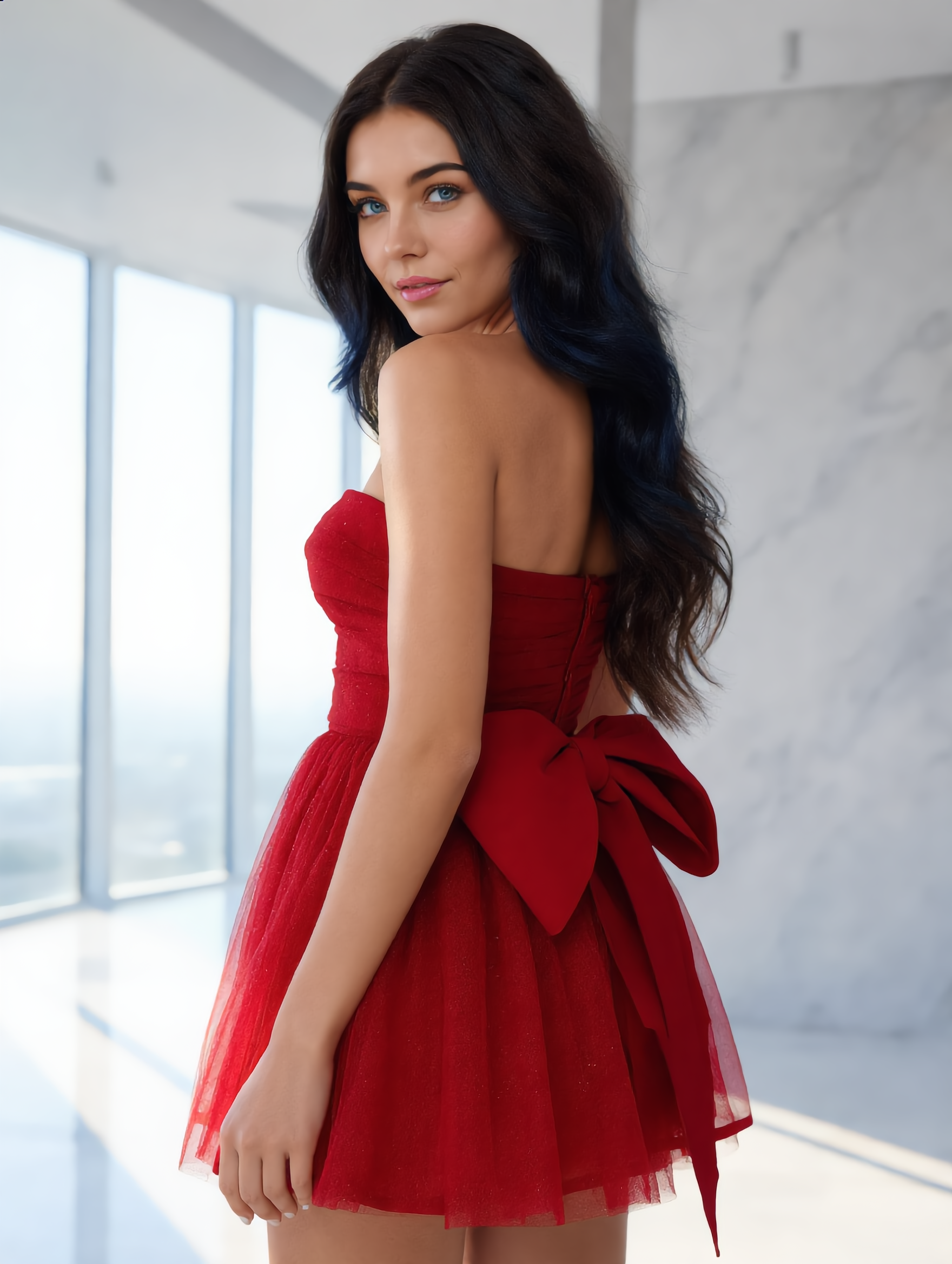 Strapless Cocktailjurk met Tule Rok en Glitter effect