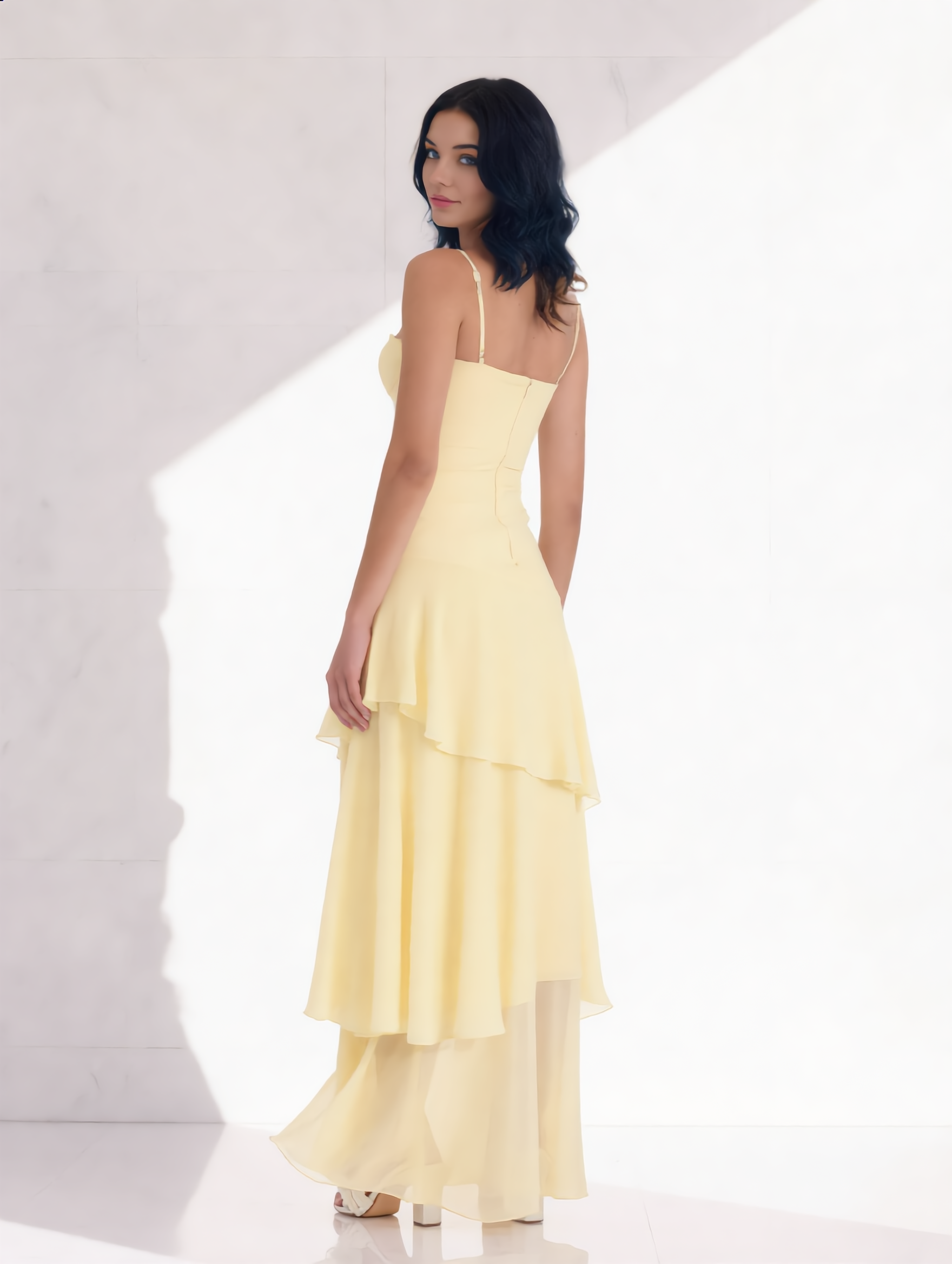 Dames Maxi Jurk | Spaghettibandjes | Gelaagde Rok Met Bustier Top