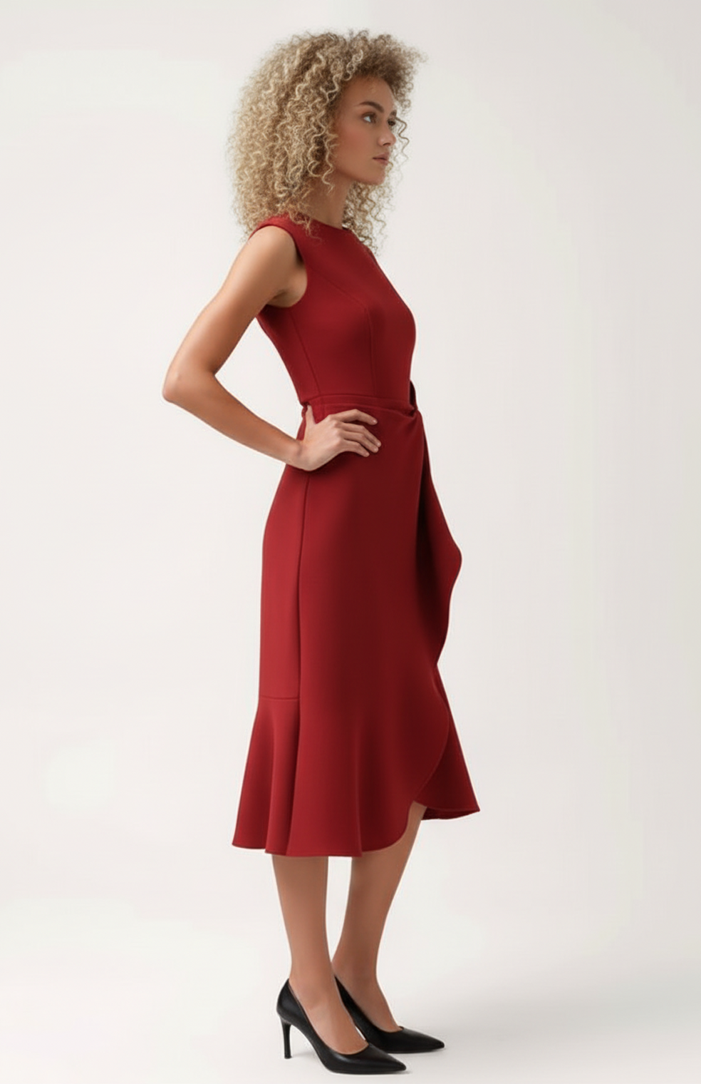 Midi Jurk Hoge Hals – Plooi Zomerjurk Dames