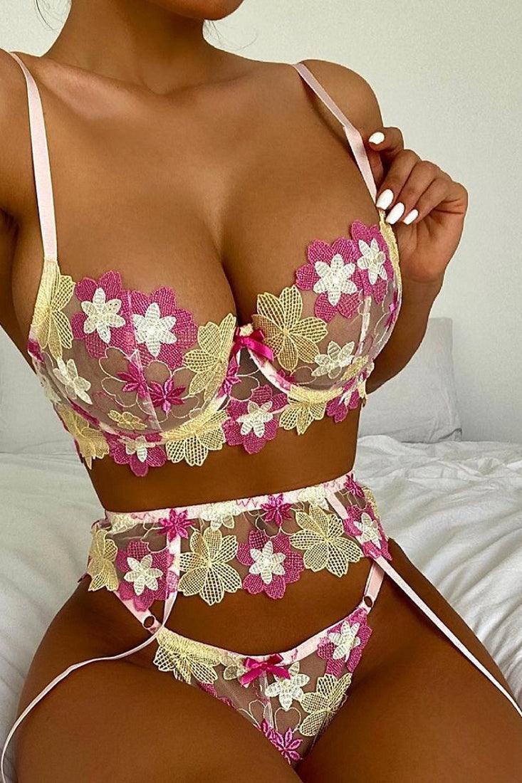Lingerieset Dames Kant – Wit 3-Delig Met Jarretels Bruids – Luxe Set met Comfort