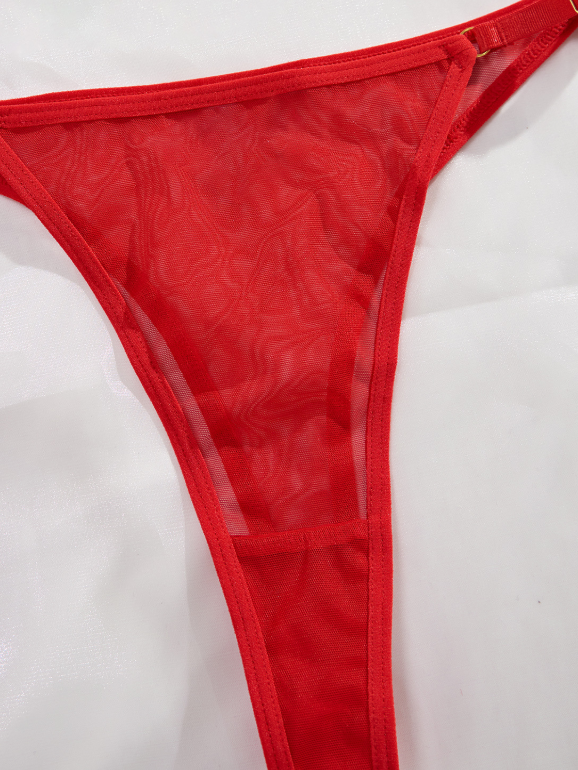 Lingerieset Dames Mesh – Rood Luxe 5-Delig Met Jarretelrok – Elegante Set met Sensuele Look