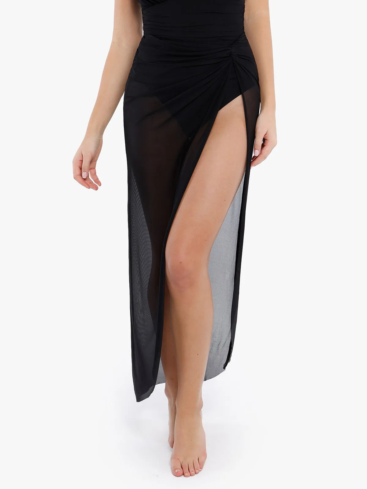 ISLA – Mesh Beach Skirt met Leopard Print - LivingCurves Zwart / XS