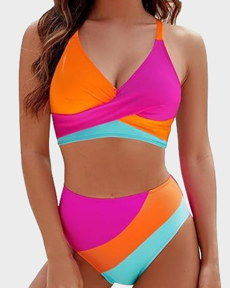 Vespa Bikini Dames – Color-Block Set met Crisscross Detail