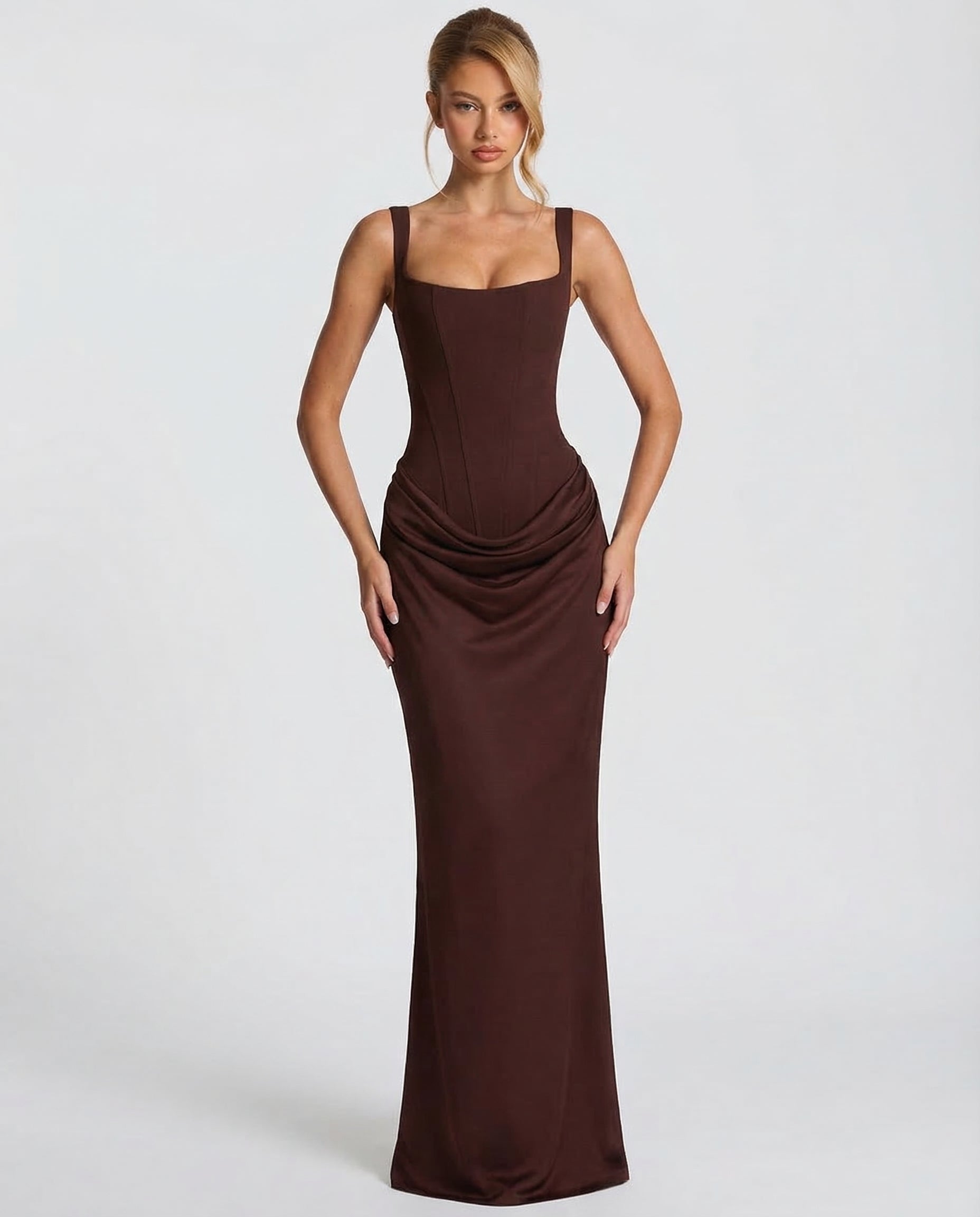 Maxi Jurk Corset Look met Vierkante Halslijn