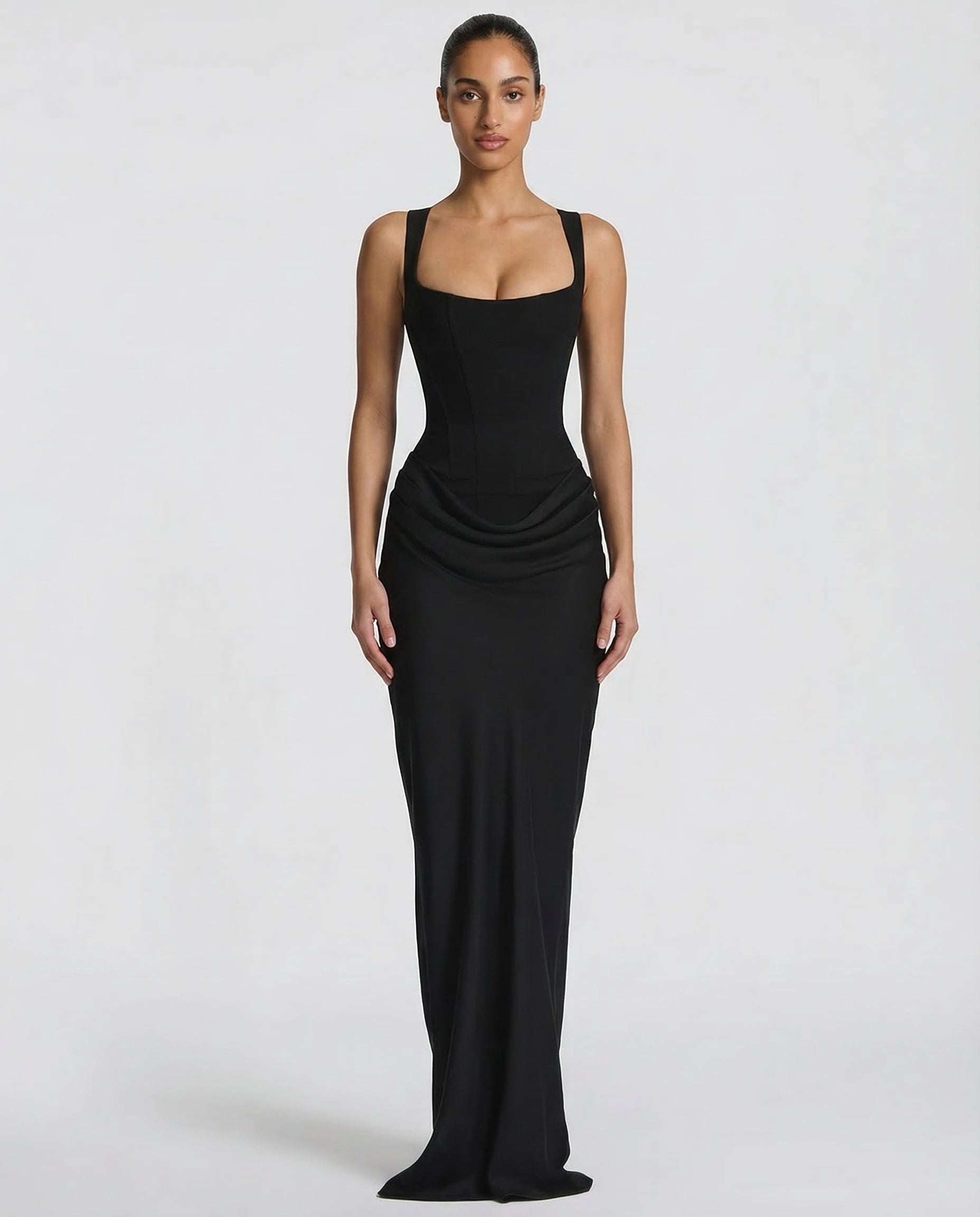Maxi Jurk Corset Look met Vierkante Halslijn