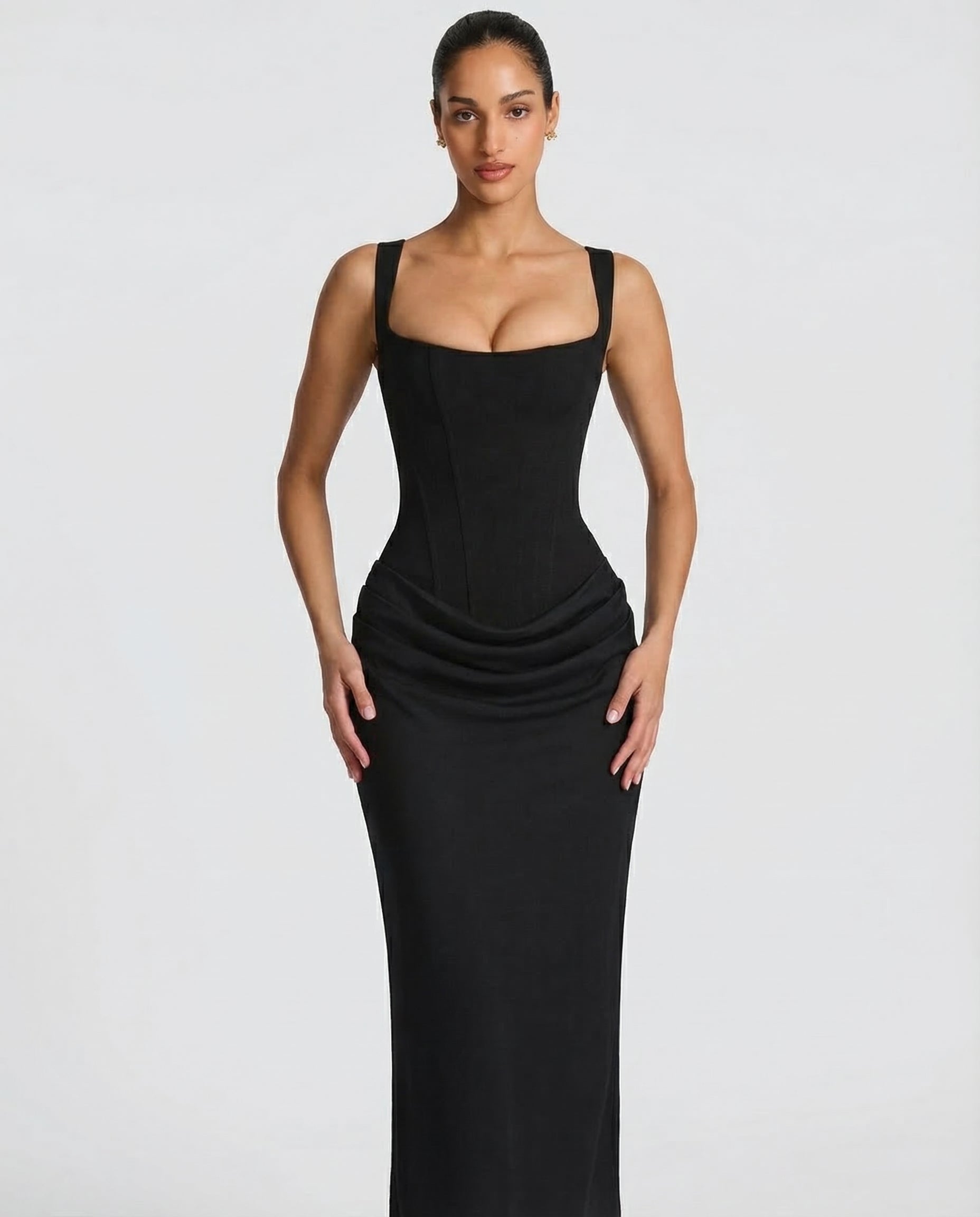 Maxi Jurk Corset Look met Vierkante Halslijn