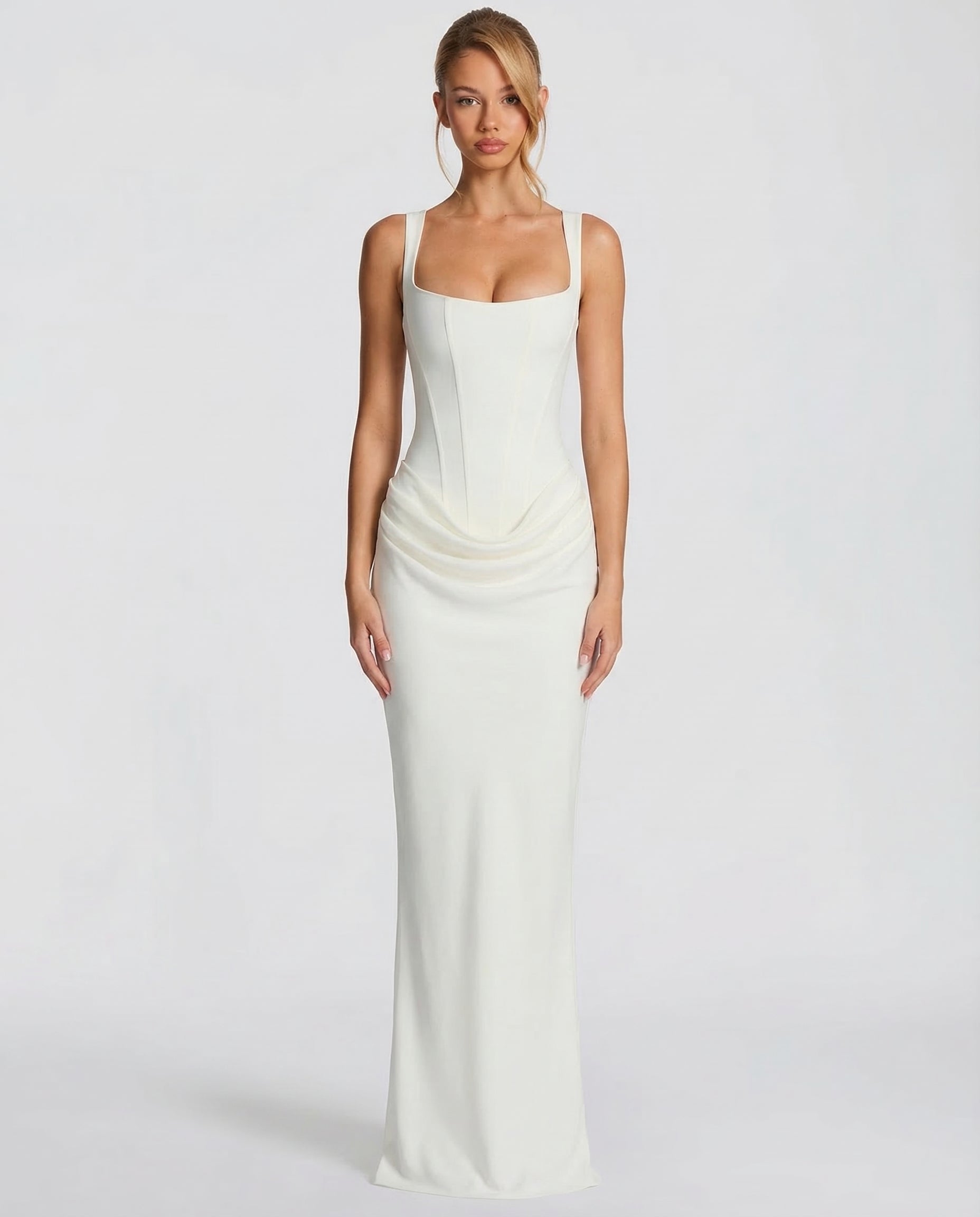 Maxi Jurk Corset Look met Vierkante Halslijn