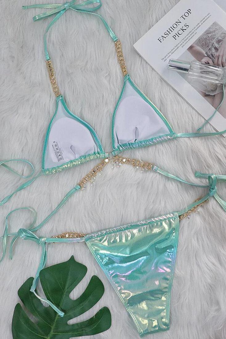 Groene Holografische Bikini Dames – Set met Zeester