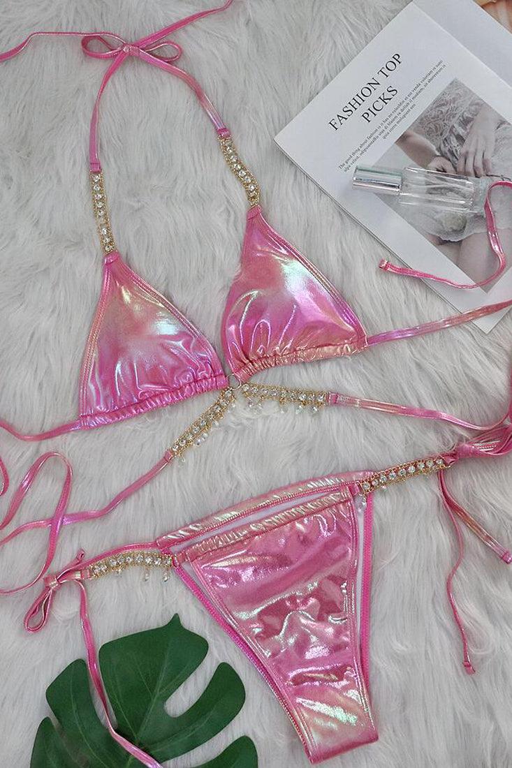 Roze Holografische Bikini Dames – Set met Zeester