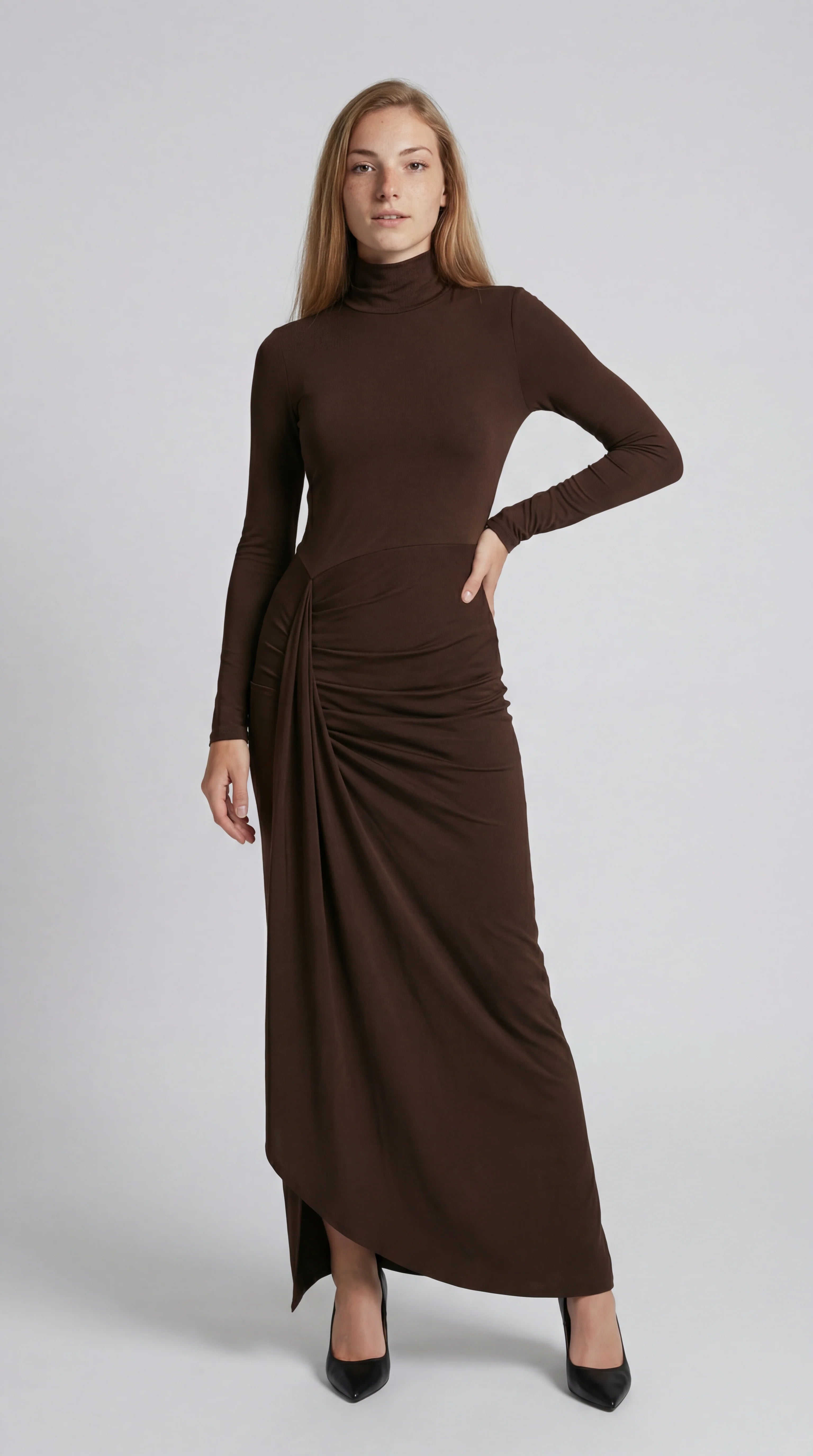 Asymmetrische Maxi Jurk Dames met Col Hals