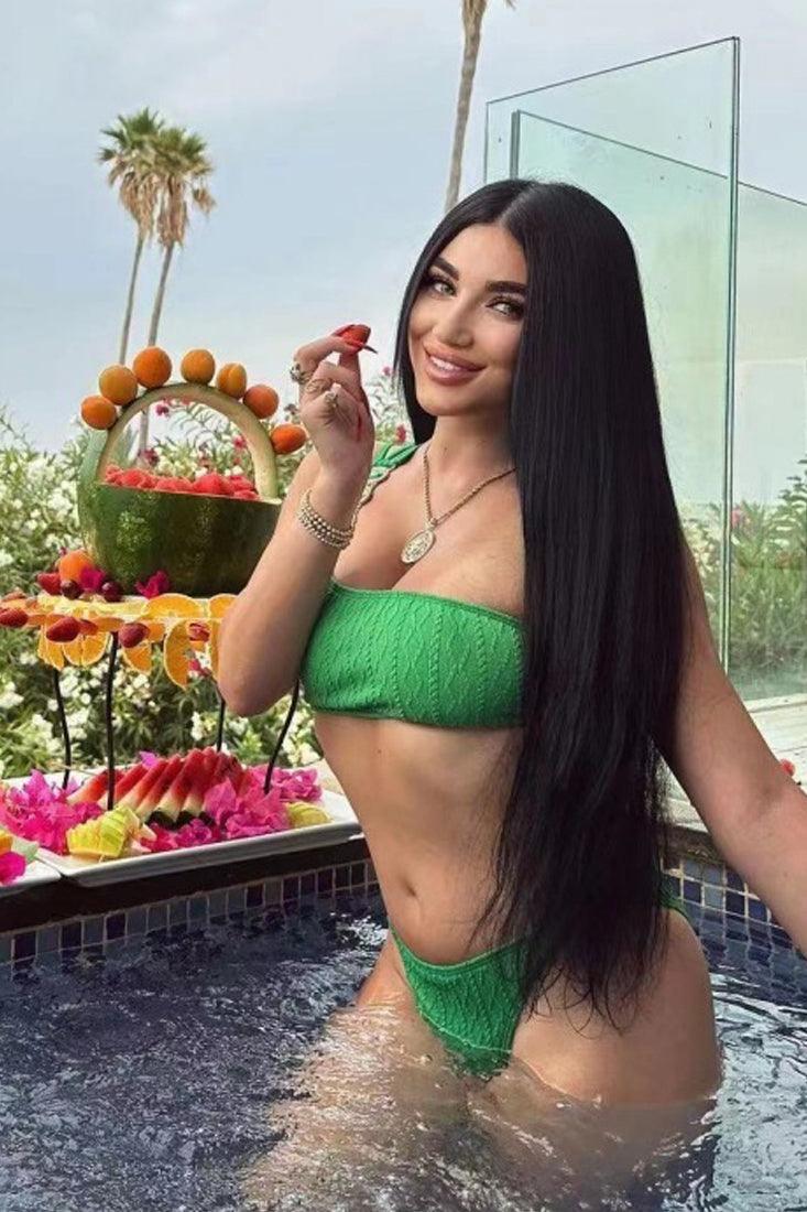 Groene Bikini Dames – One Shoulder Set met Glitters