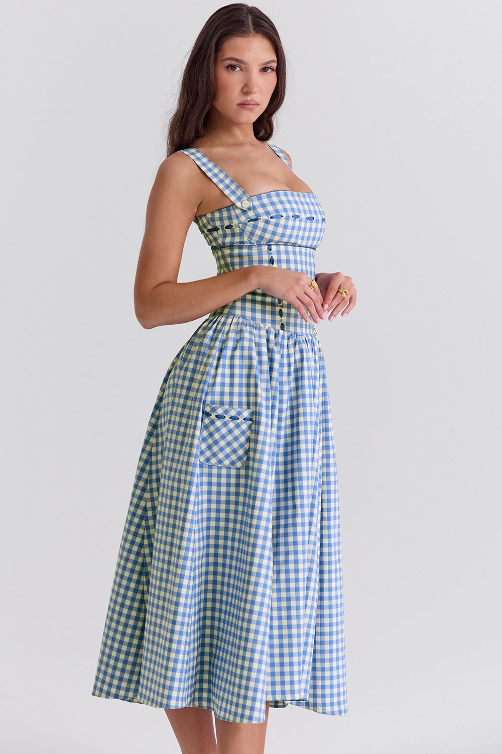 Zomerjurk Gingham – Midi Jurk met Rimpeldetail