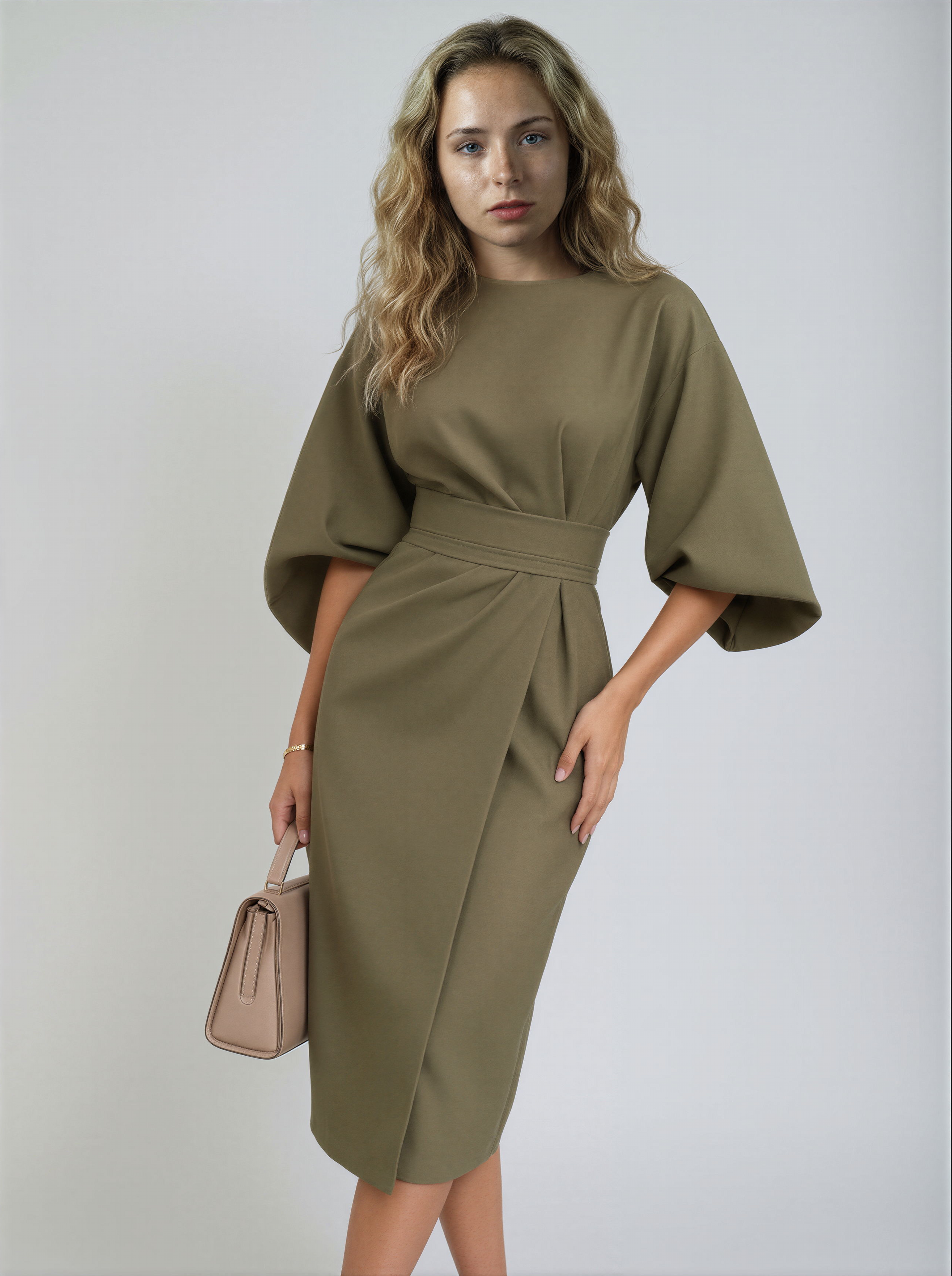 Midi Wikkeljurk Dames met Kimono Mouwen en Split