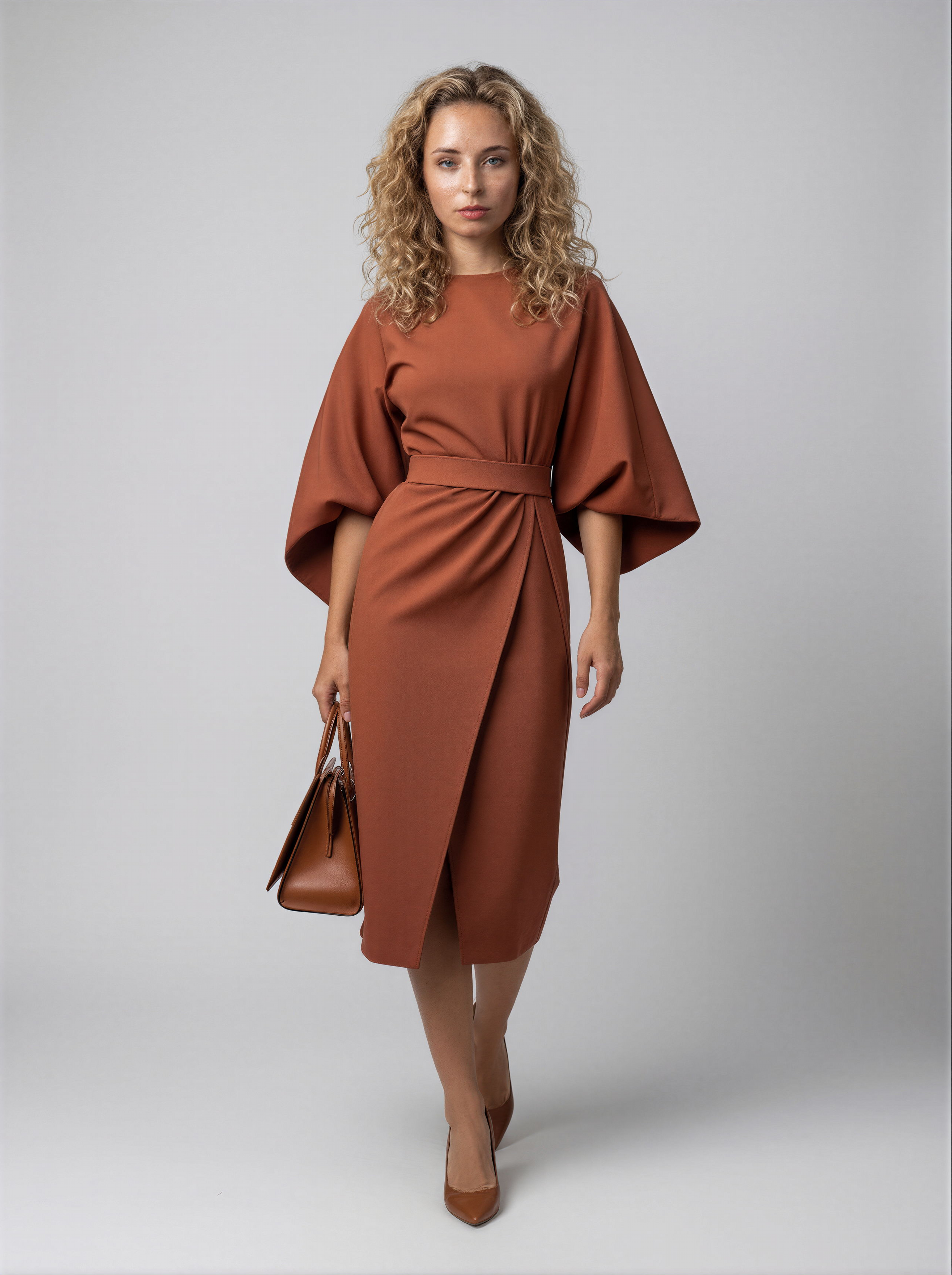 Midi Wikkeljurk Dames met Kimono Mouwen en Split