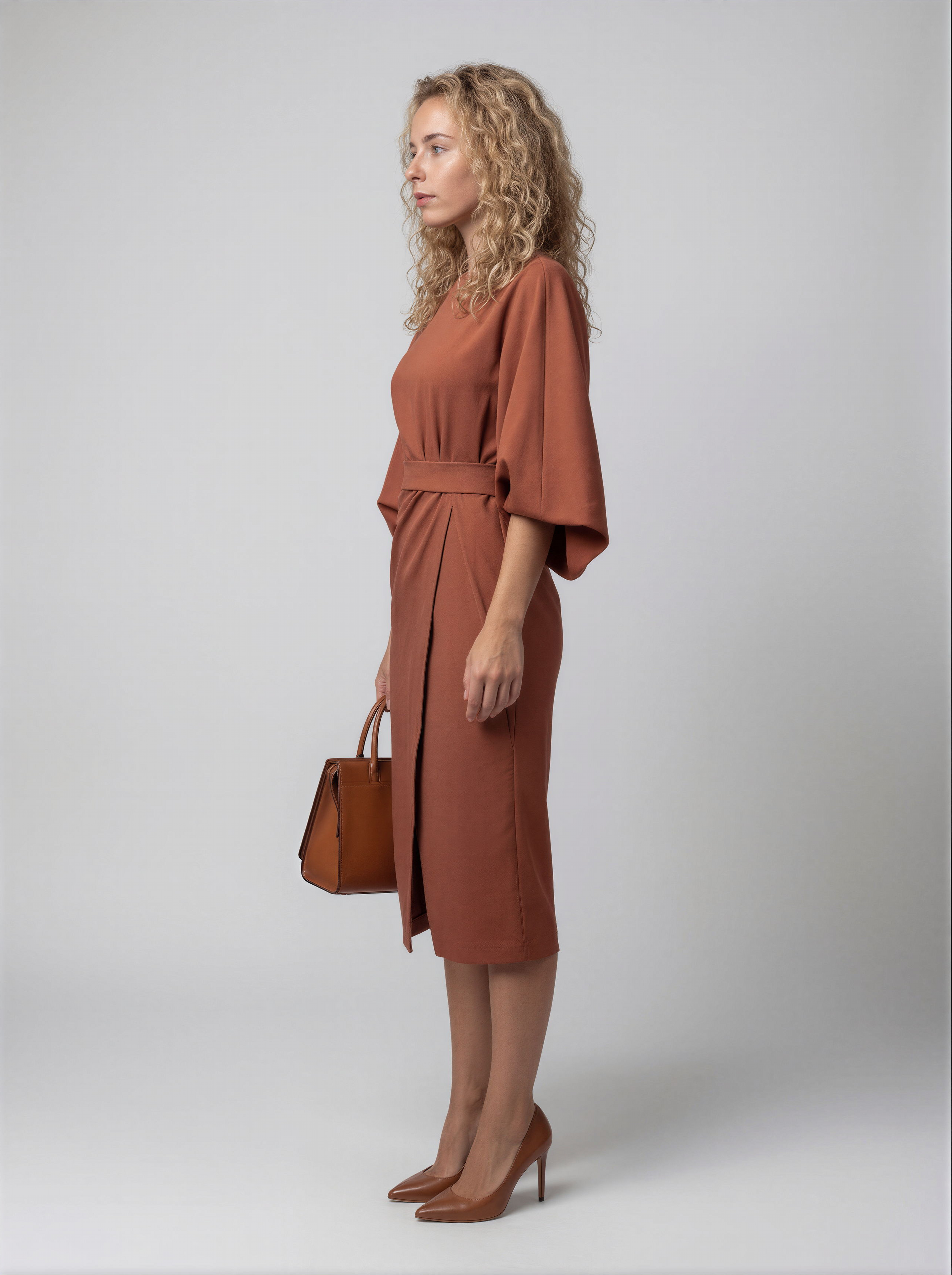 Midi Wikkeljurk Dames met Kimono Mouwen en Split