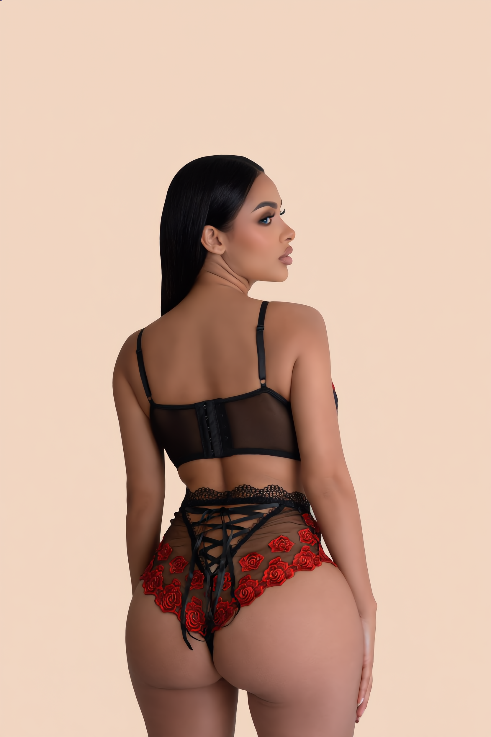 Bustier Set Dames Rozen – Zwart Rood 2-Delig Hoge Taille – Elegante Set met Sensuele Look