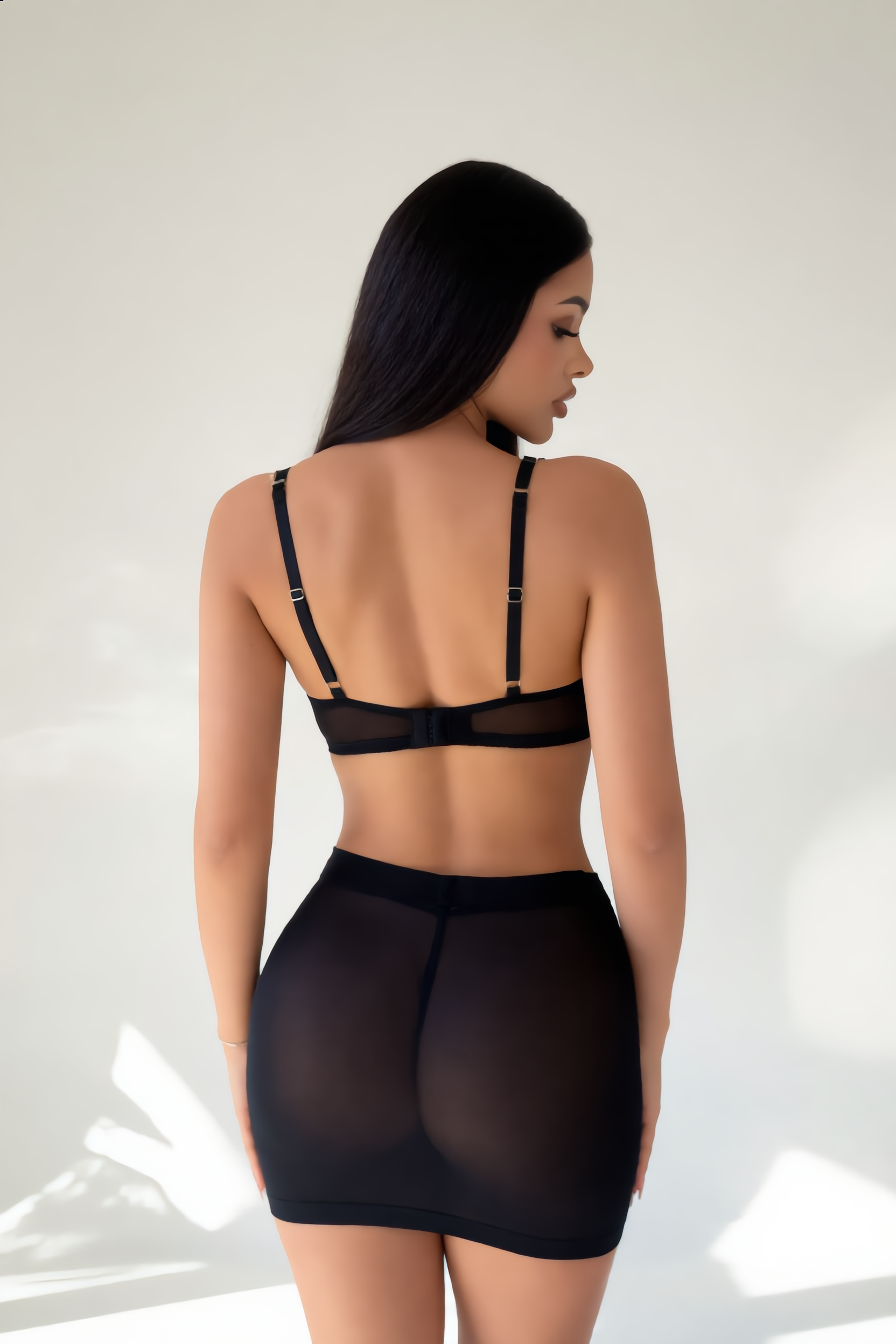 Maidset Dames Kant En Mesh – Wit Zwart 3-Delig Met String En Rokje – Verfijnd Comfort