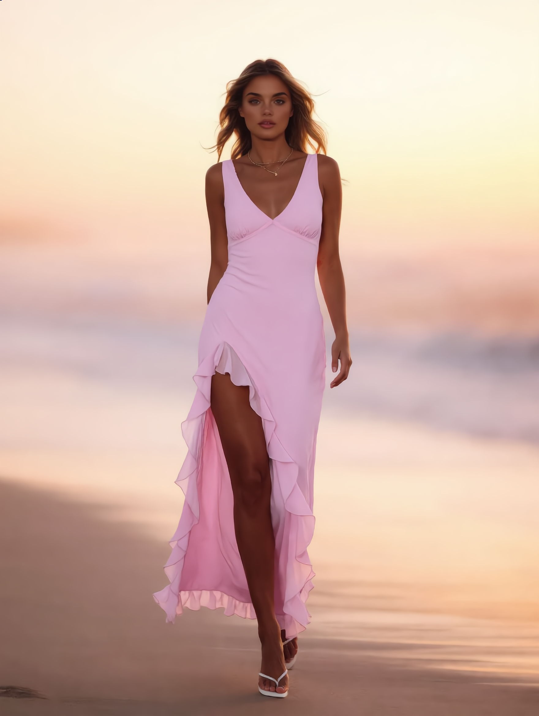 Maxi Jurk Diepe Hals – Zomerjurk met Rimpels
