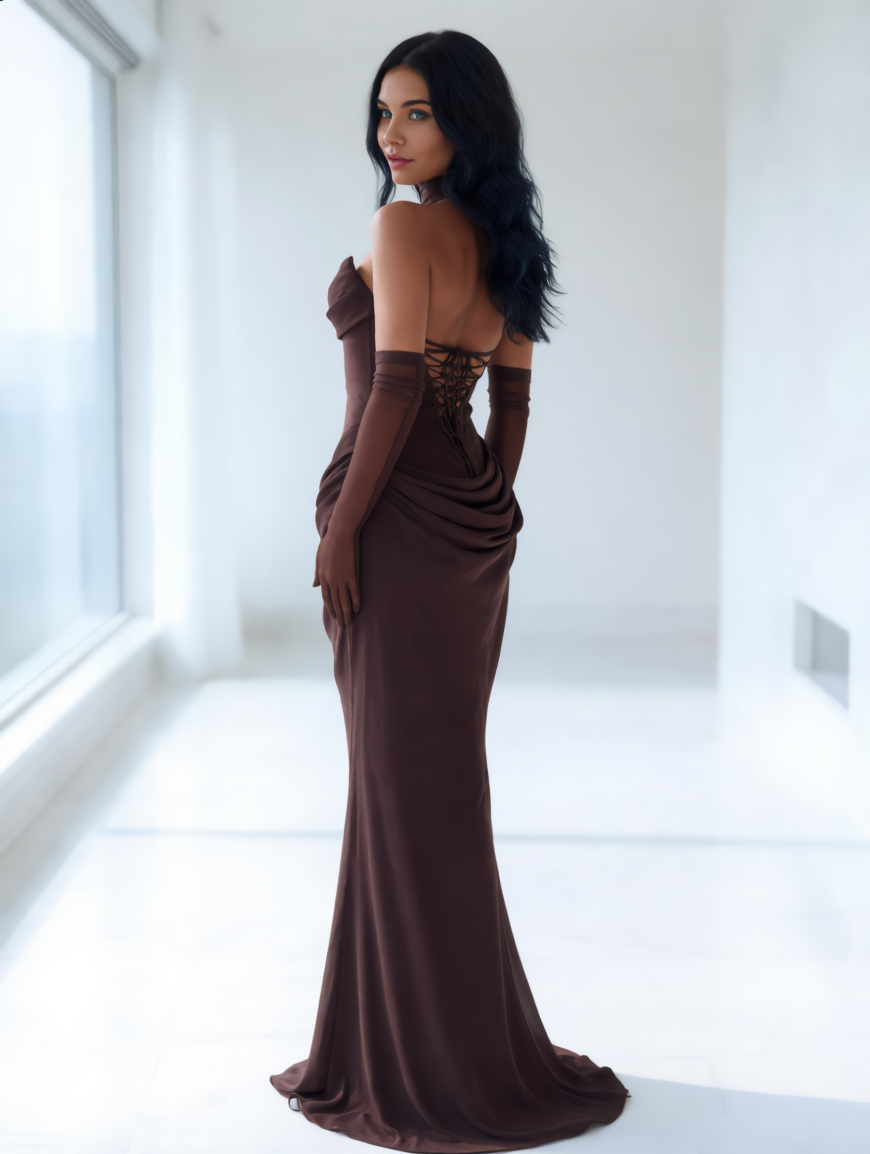 Strapless Maxi Jurk met Choker Hals